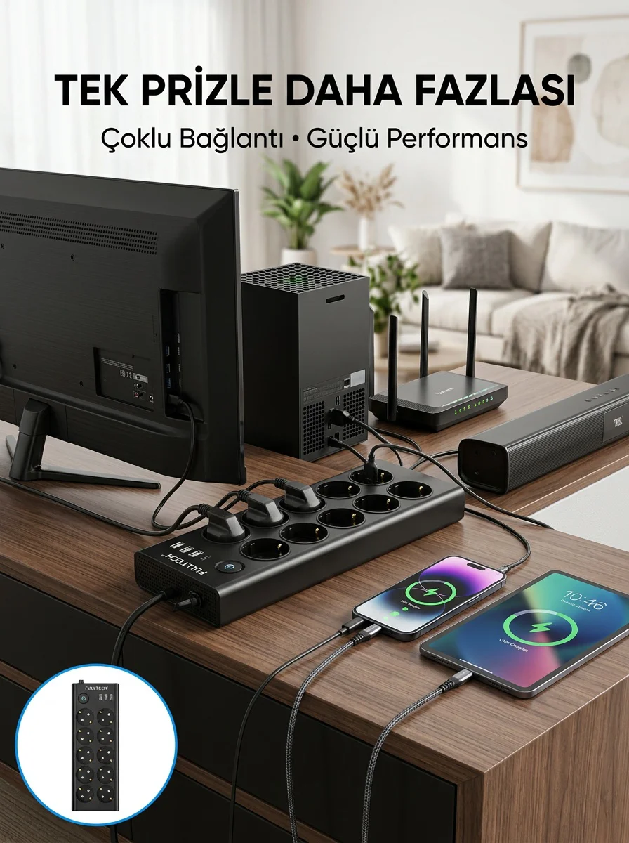 10 Prizli Usb Destekli Çoklu Priz Type-c Şarj Girişli Güvenli Güç Ünitesi - Lisinya Diğer