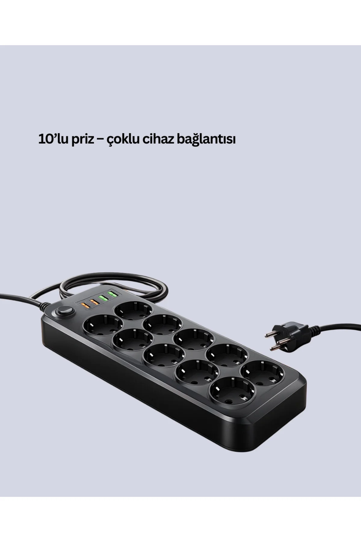 10 Prizli Uzatma Kablosu Termal Koruma USB Type-C Hızlı Şarj 2500W