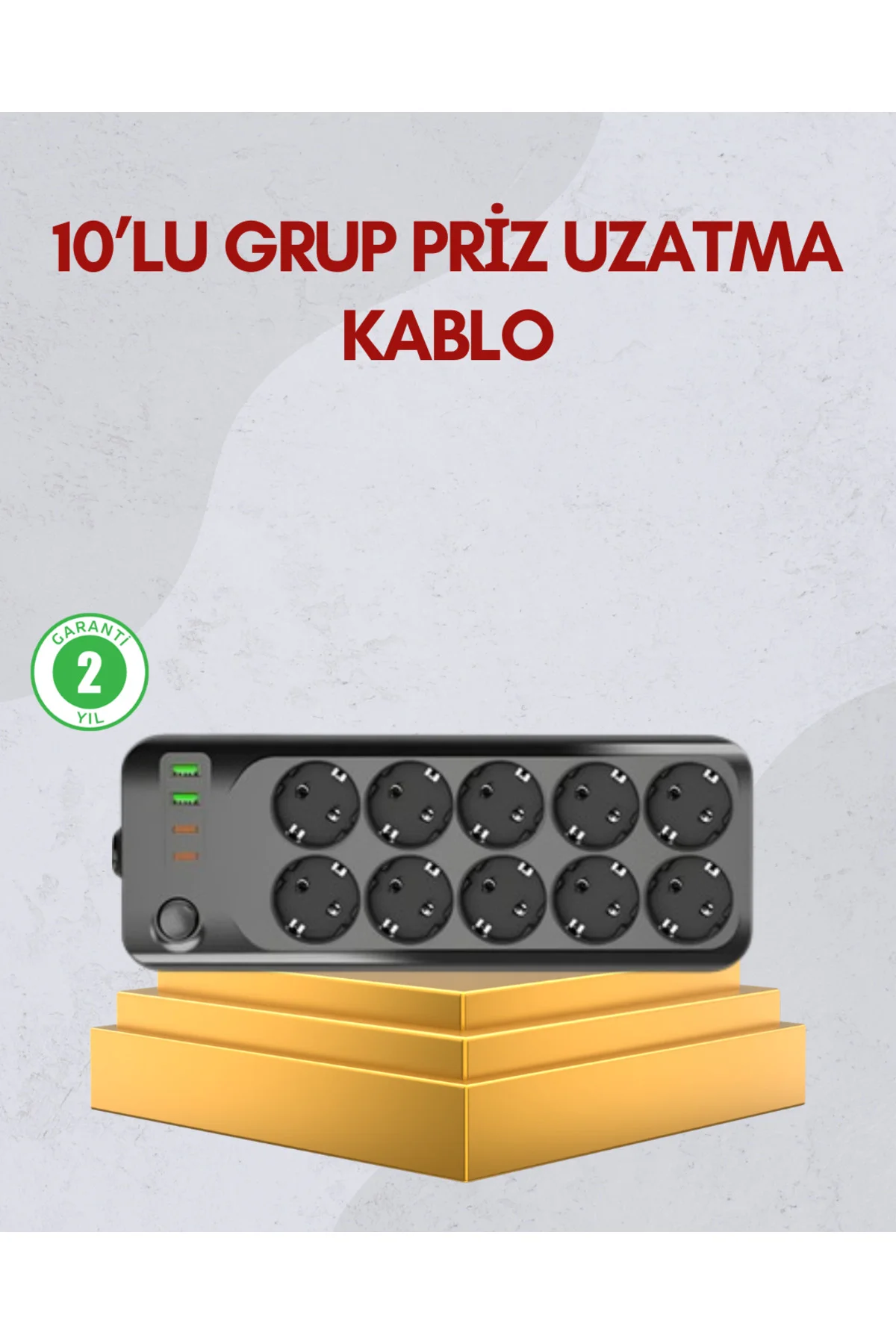 10 Prizli Uzatma Kablosu Termal Koruma USB Type-C Hızlı Şarj 2500W