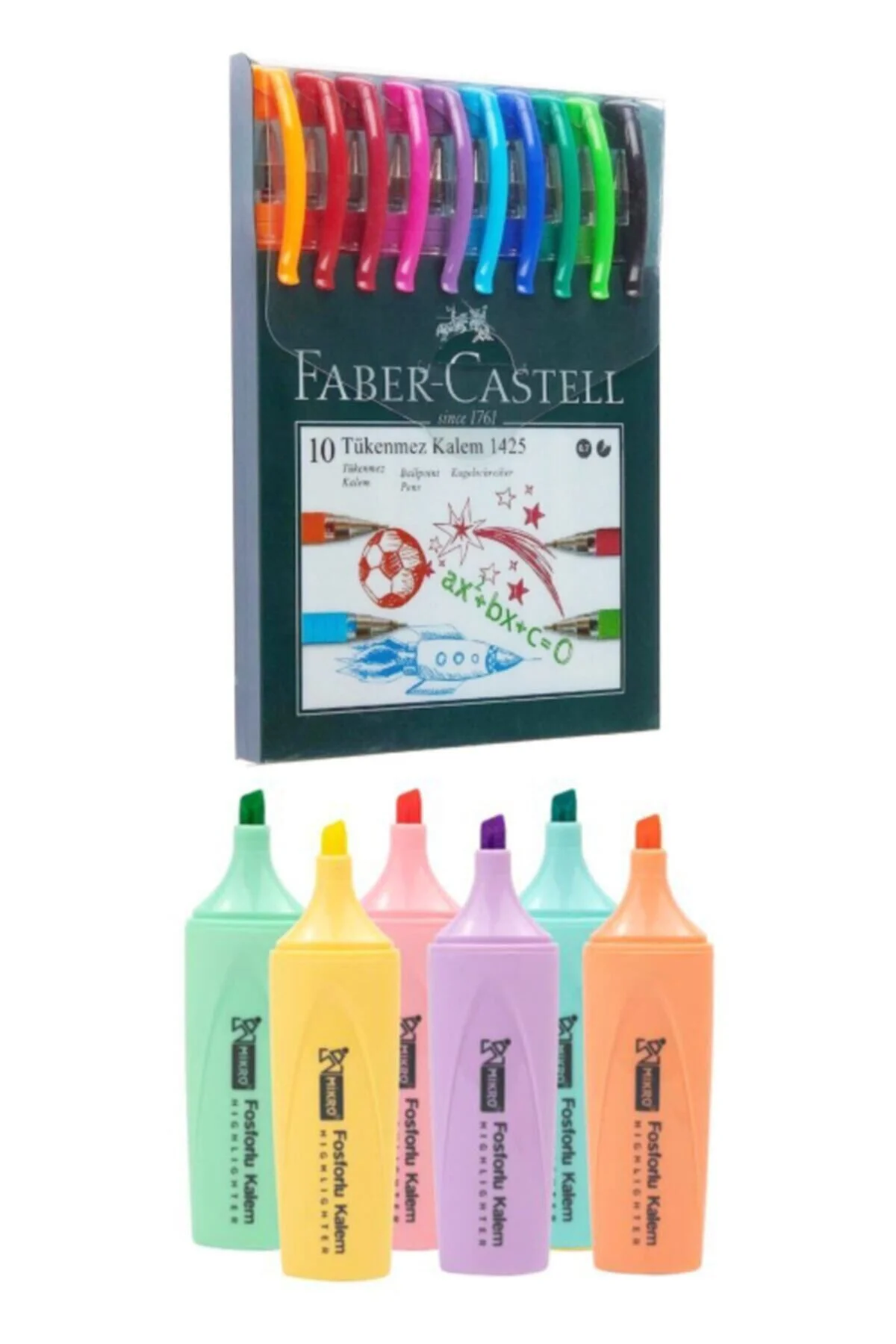 10 Renk Tükenmez Kalem 1425 Mikro 6 Renk Pastel Fosforlu Mk-605 F