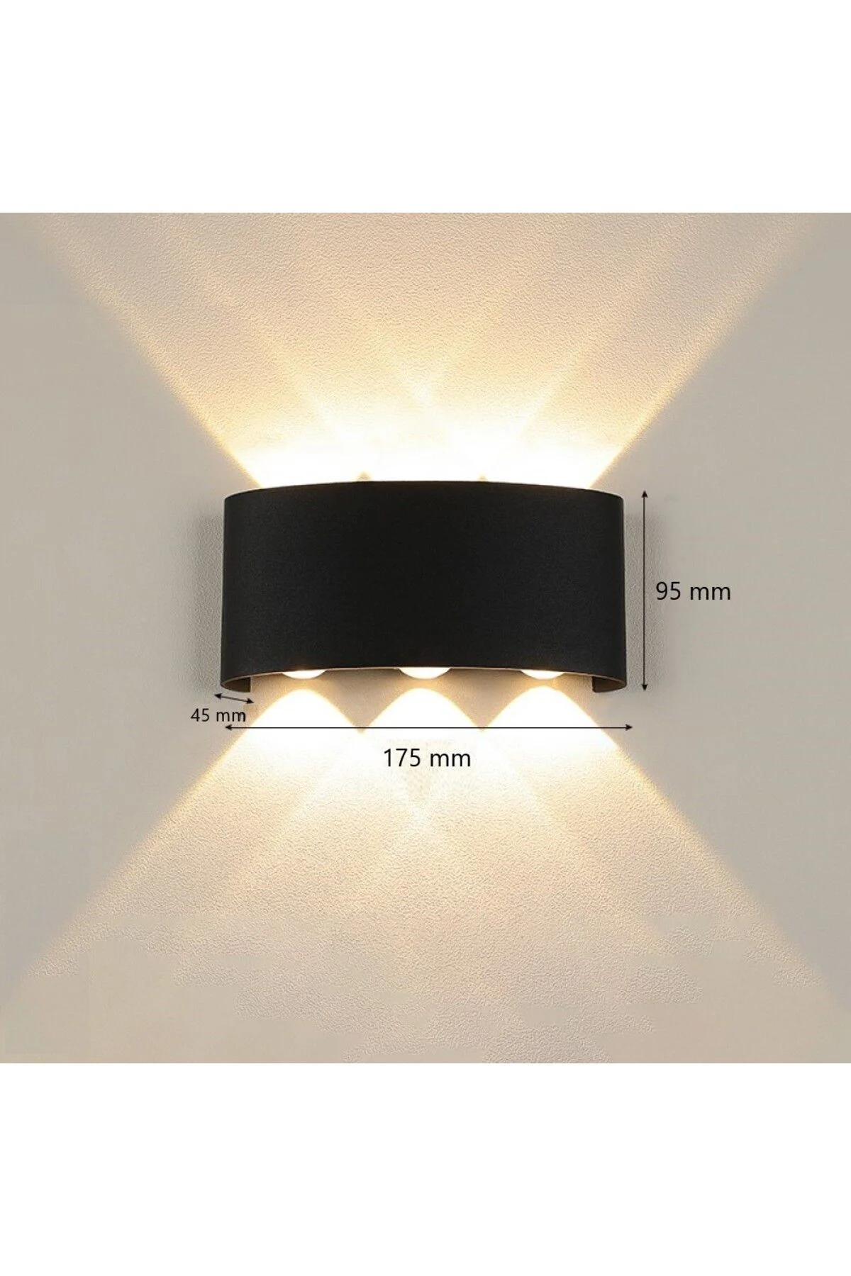 10 W İki Yönlü Led Duvar Aplik - Gün Işığı (3000K) - Siyah - IP44