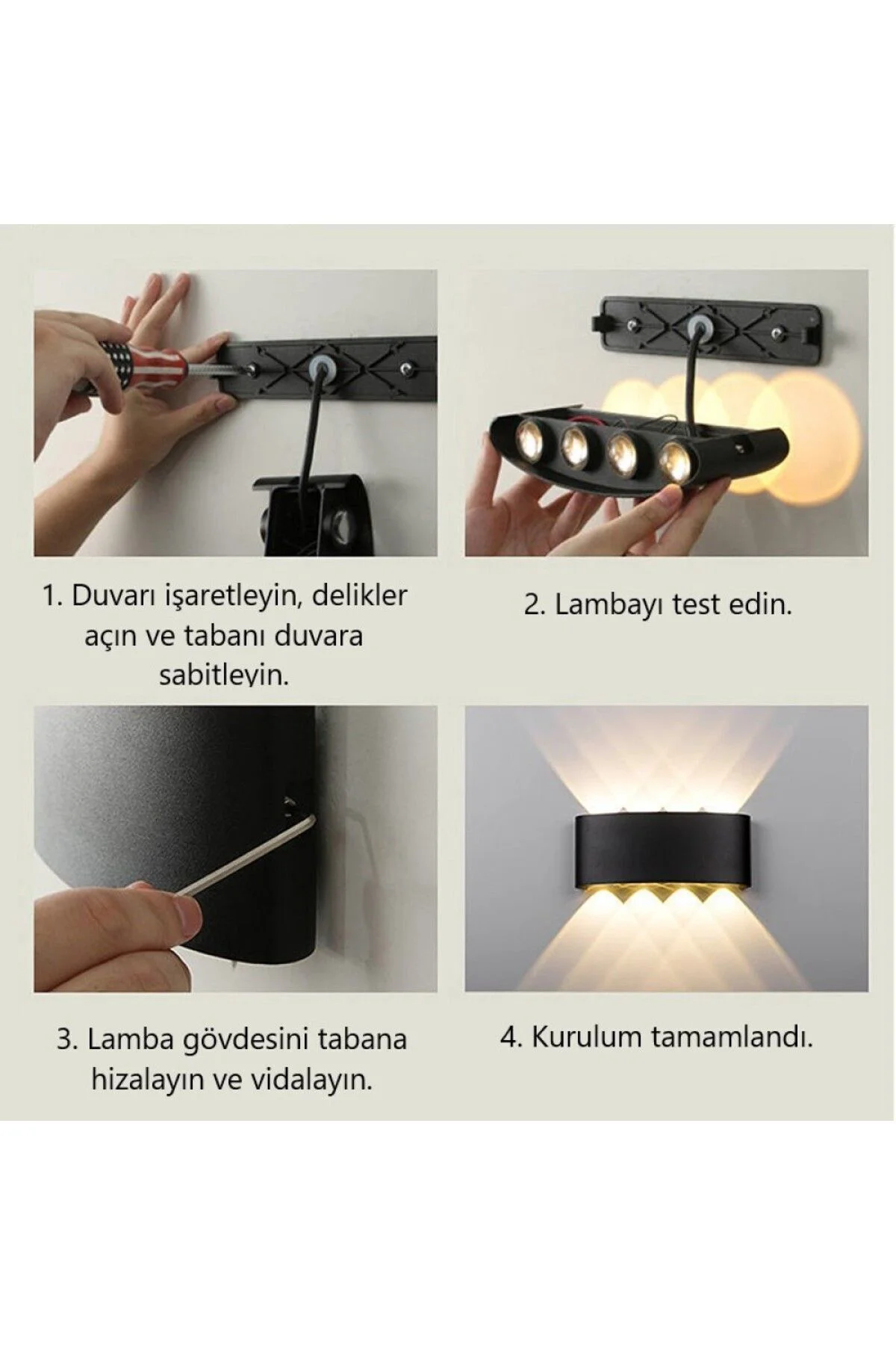 10 W İki Yönlü Led Duvar Aplik - Gün Işığı (3000K) - Siyah - IP44