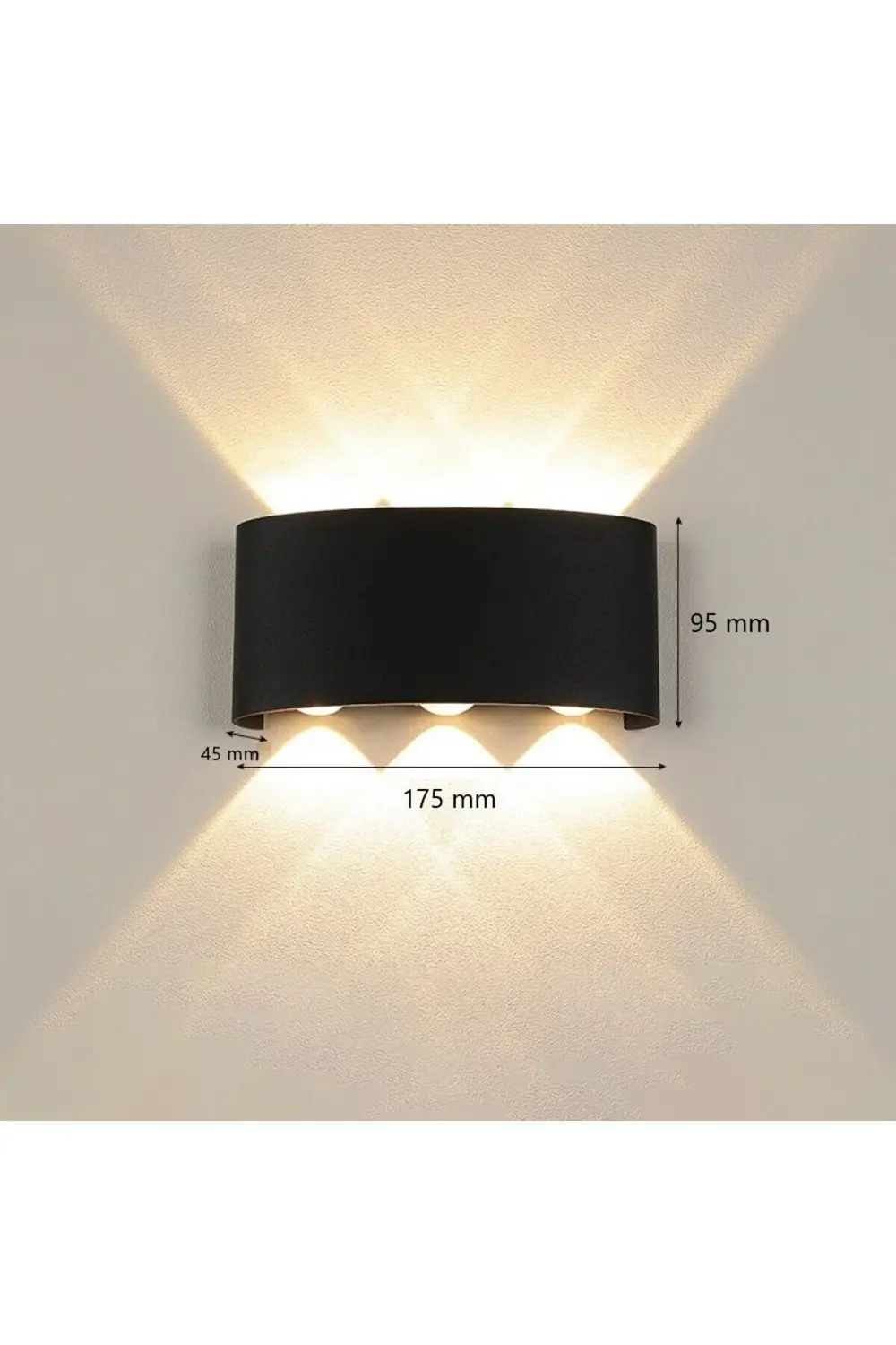 10 W İki Yönlü Led Duvar Aplik - Gün Işığı (3000K) - Siyah - IP44