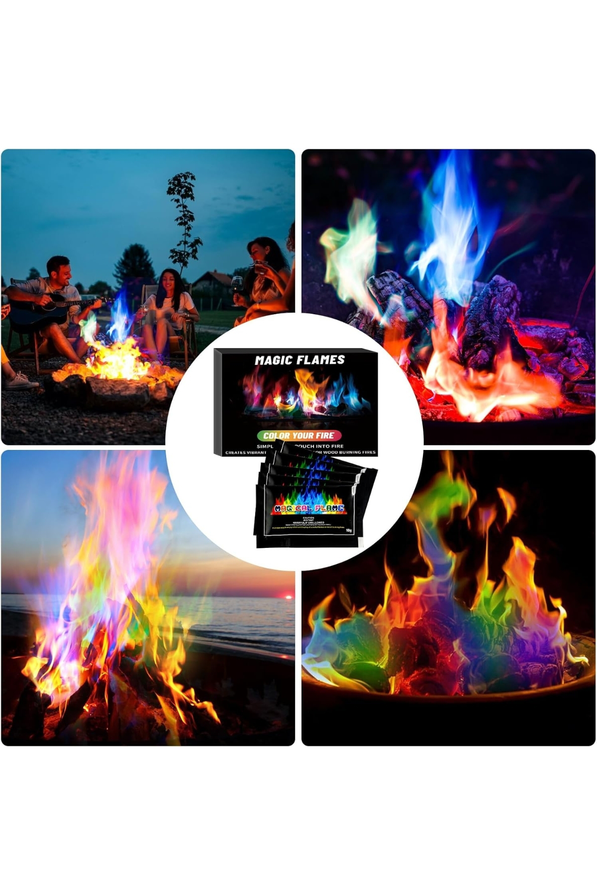10 x 15 Gr Ateş Tozu Kamp Mangal Ateşi Renklendirici Eğlenceli Ak