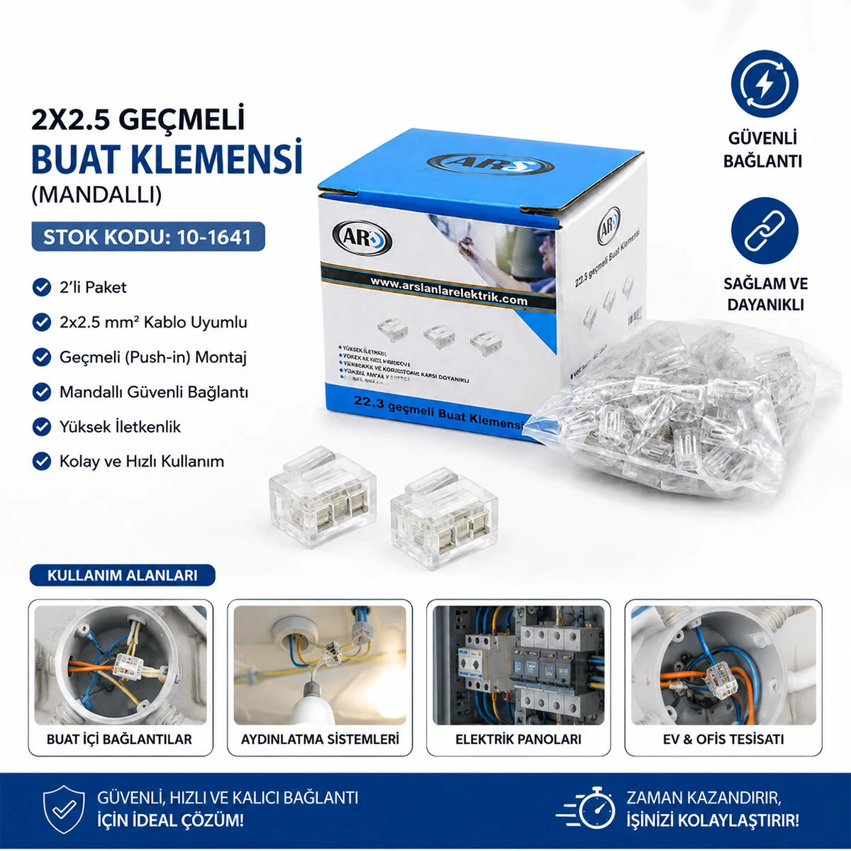 100 Adet 2Lİ 2X2.5 Kablo Geçmeli Mandallı Buat Klemensi Fiyatı, Yorumları ve Özellikleri