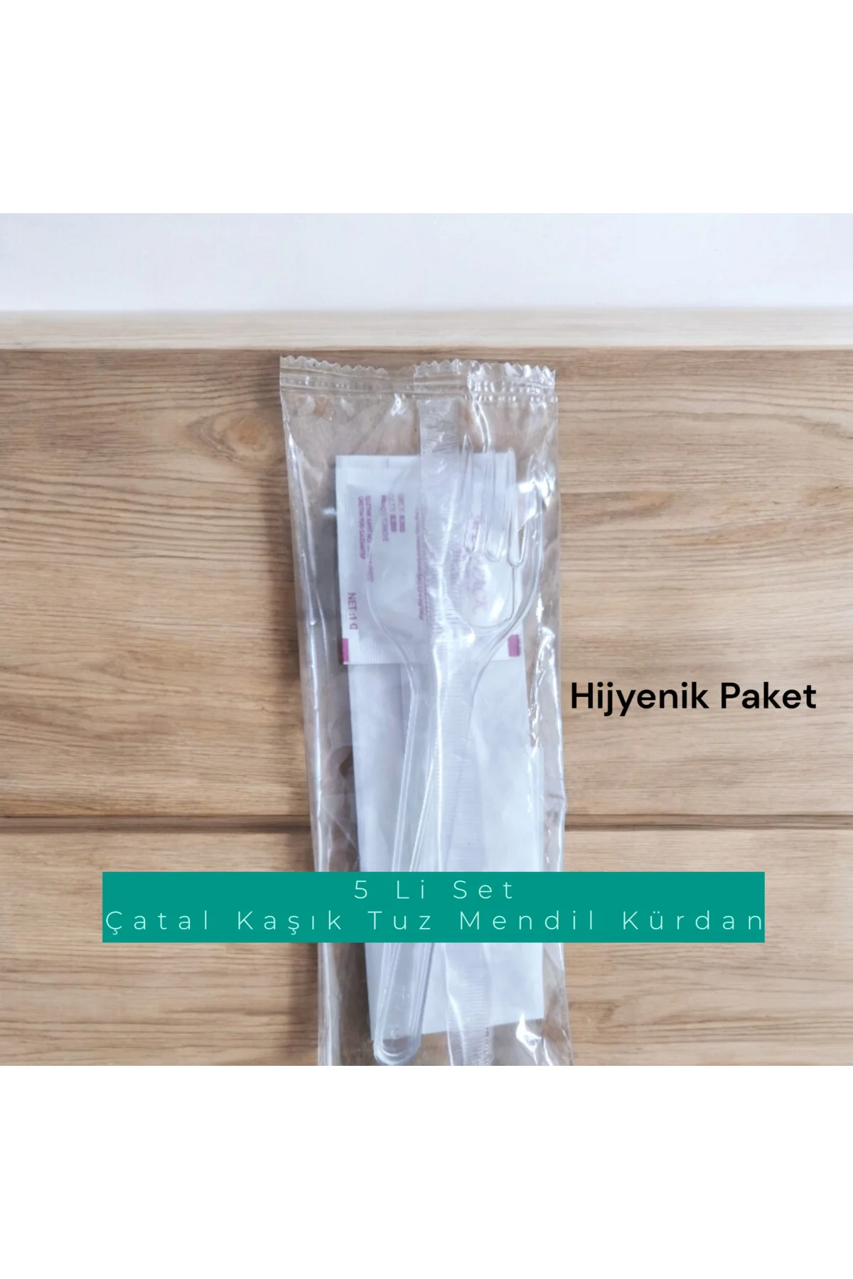 100 Adet 5 Li Çatal Kaşık Peçete Tuz Kürdan Set - Hijyenik Paket 