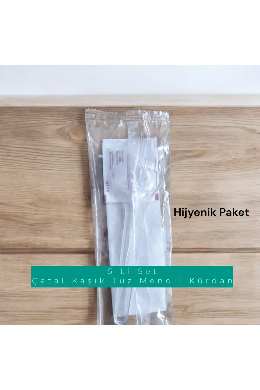 100 Adet 5 Li Çatal Kaşık Peçete Tuz Kürdan Set - Hijyenik Paket