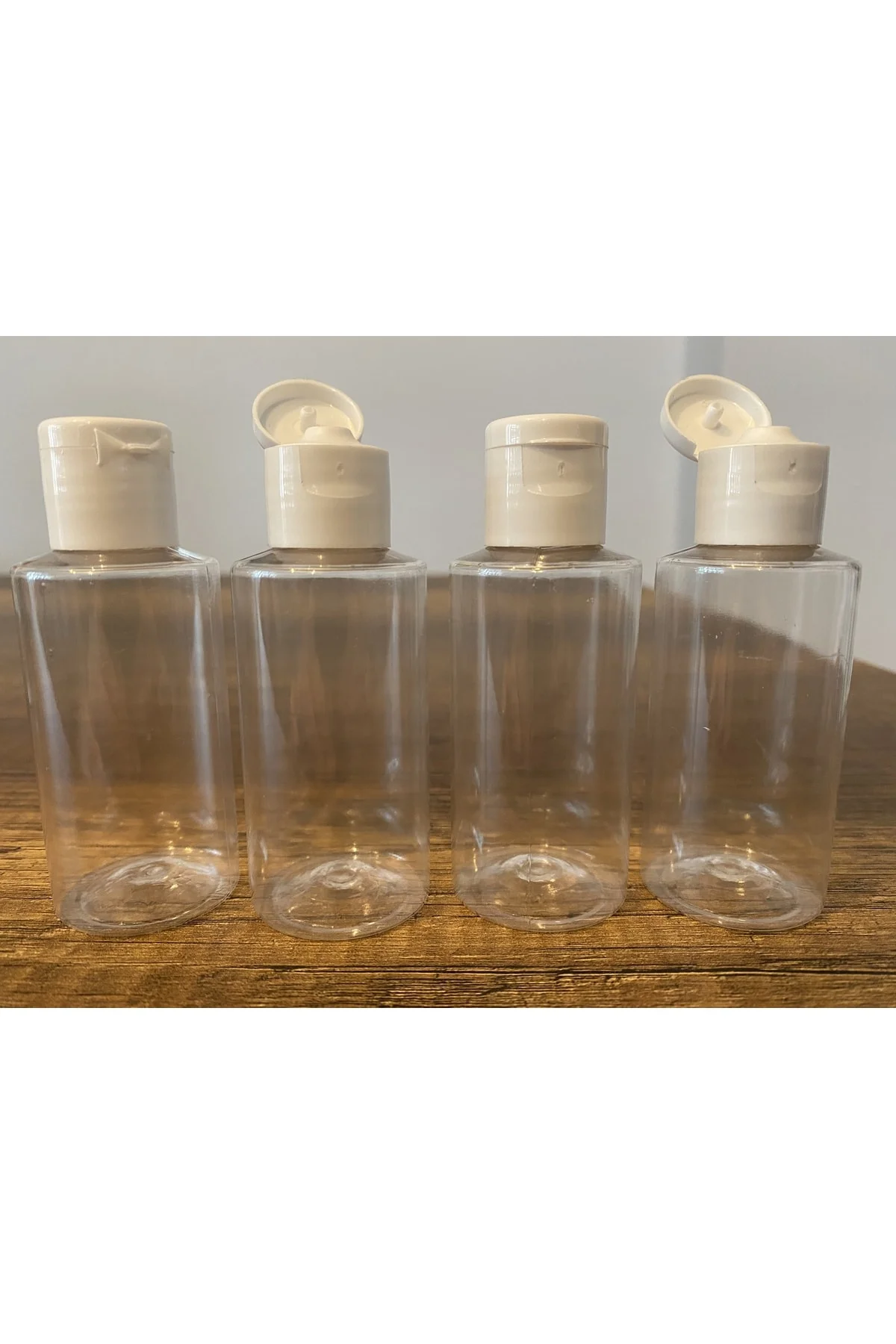 100 Adet 50 ml Şeffaf Plastik Şişe + Flip Top Kapak Dezenfektan Ş