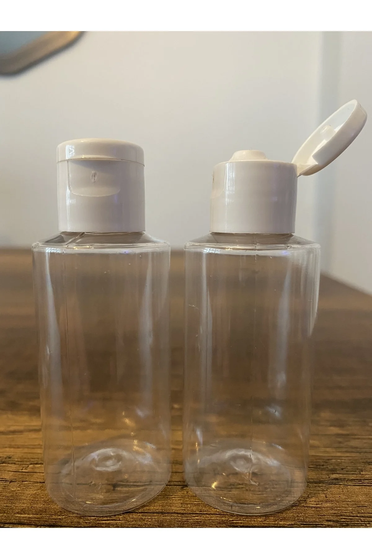 100 Adet 50 ml Şeffaf Plastik Şişe + Flip Top Kapak Dezenfektan Ş