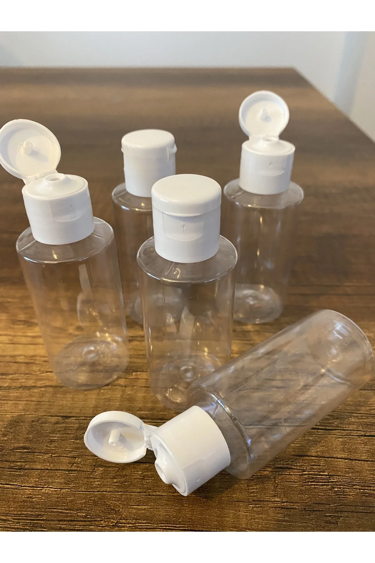 100 Adet 50 ml Şeffaf Plastik Şişe + Flip Top Kapak Dezenfektan Ş