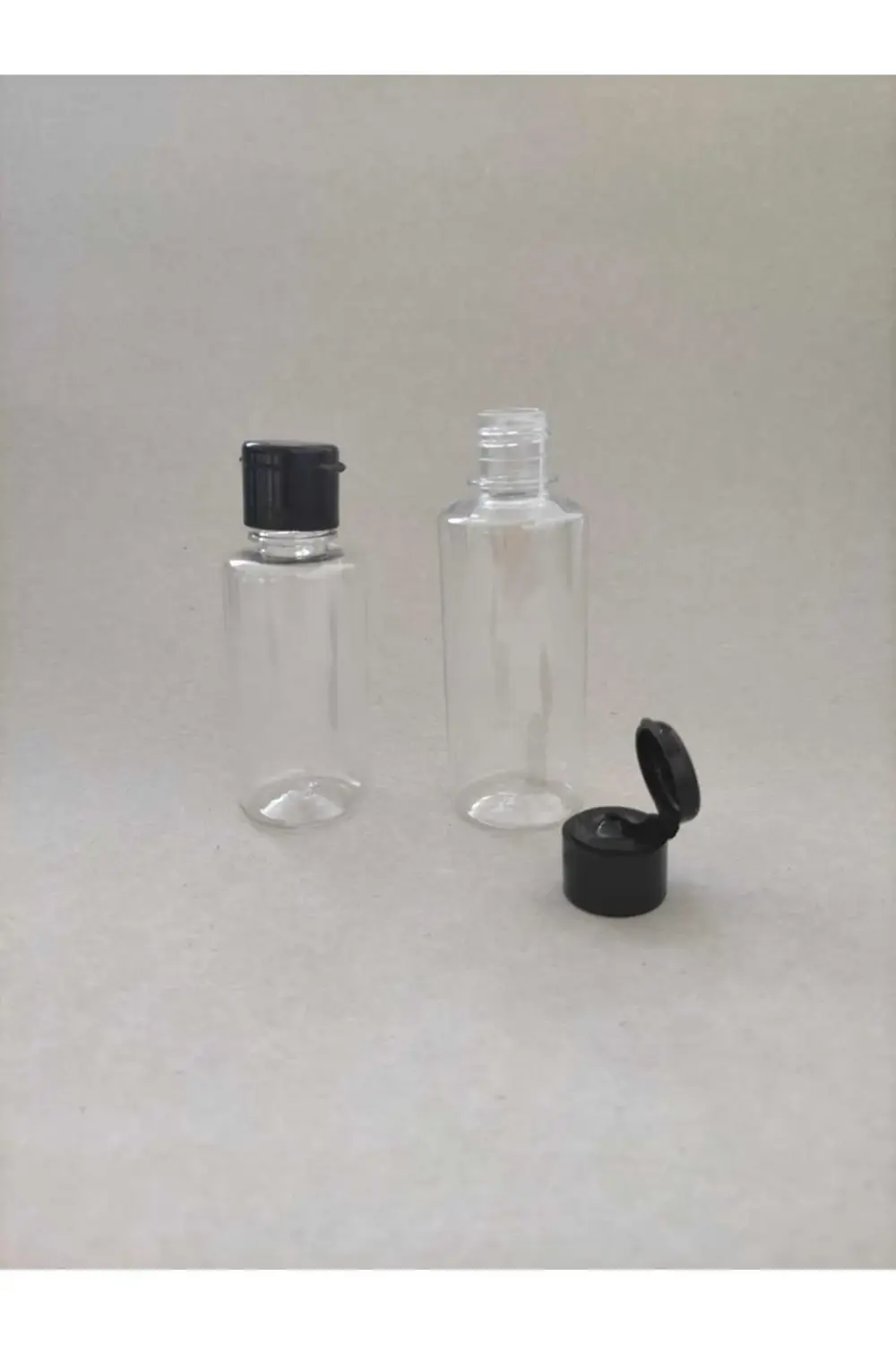 100 Adet 50 Ml Siyah Fliptop Kapaklı Kolonya, Dezenfektan, Likit