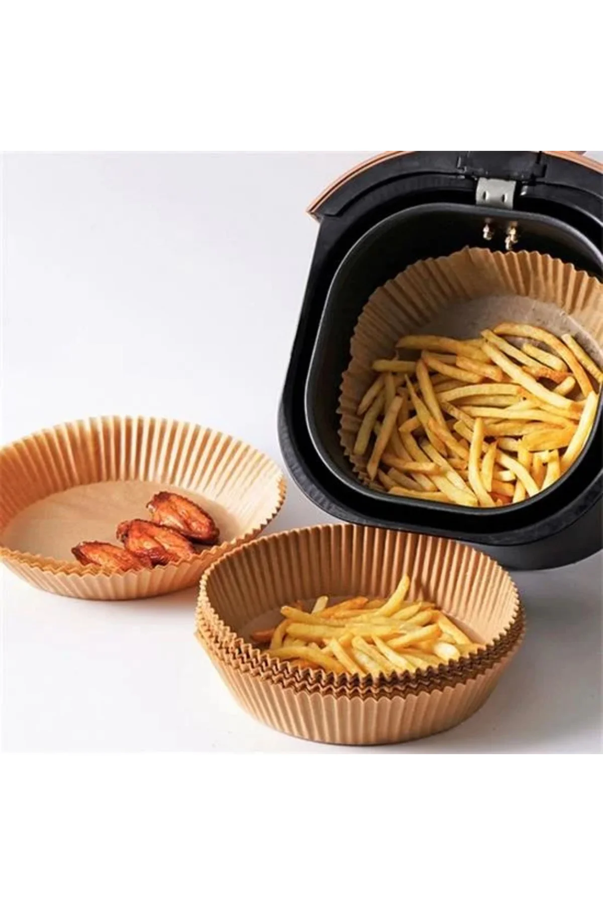 100 Adet Air Fryer Pişirme Kağıdı Tek Kullanımlık Yağlı Kağıdı Yuvarlak Tabak Model