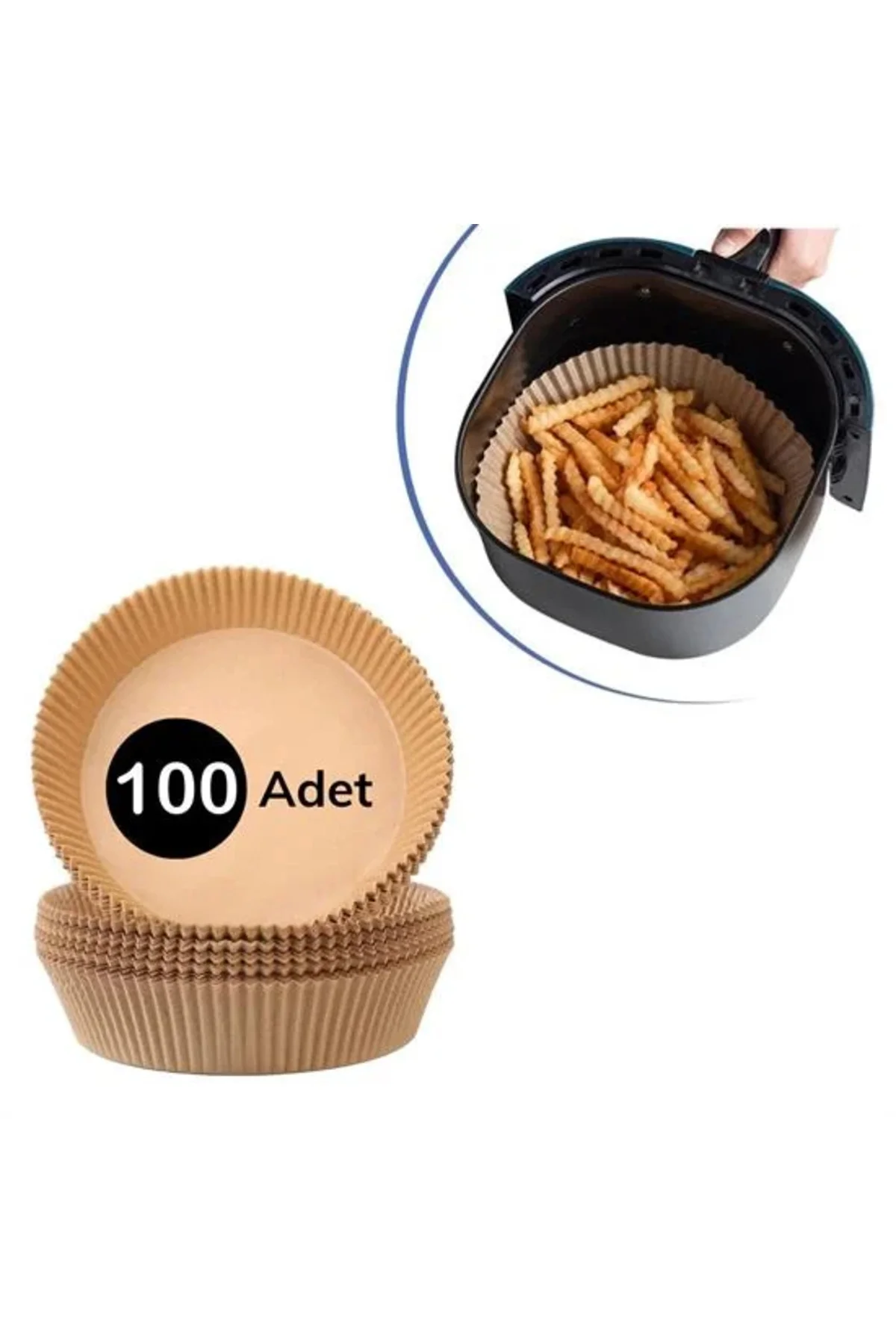 100 Adet Air Fryer Pişirme Kağıdı Tek Kullanımlık Yağlı Kağıdı Yuvarlak Tabak Model