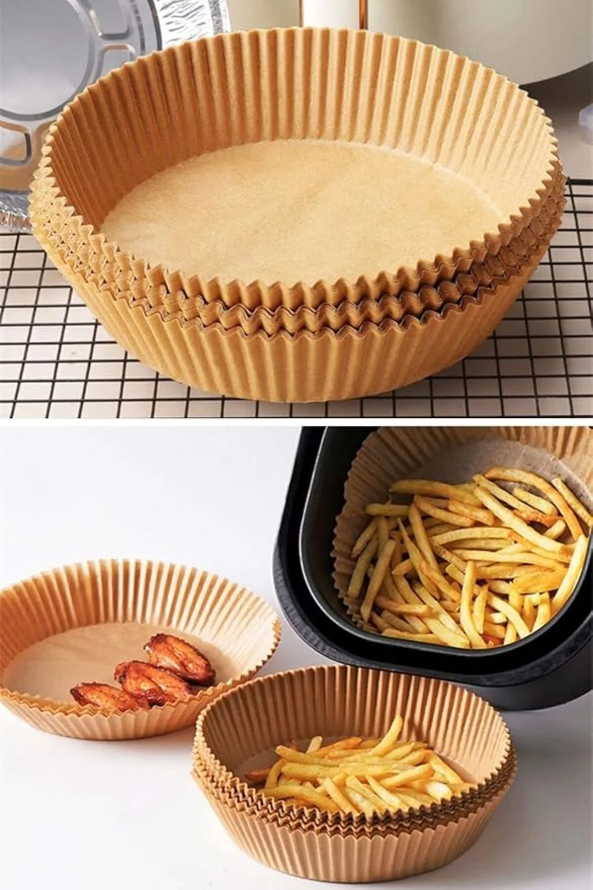 100 Adet Air Fryer Pişirme Kağıdı Tek Kullanımlık Yağ Geçirmez Ya