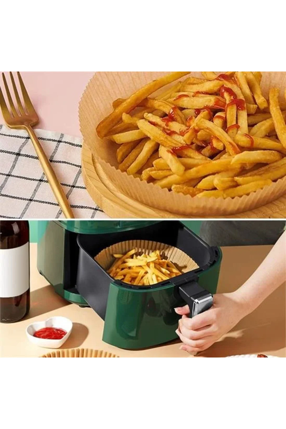 100 Adet Air Fryer Pişirme Kağıdı Tek Kullanımlık Yağlı Kağıdı Yuvarlak Tabak Model