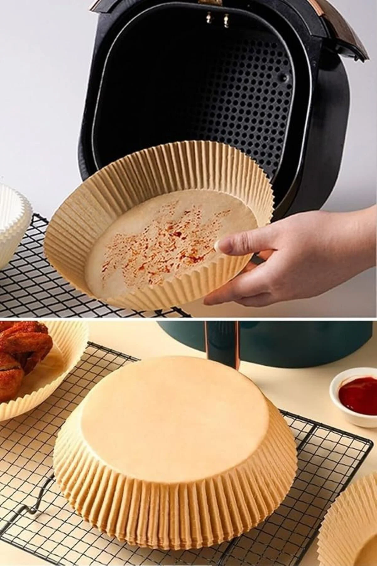 100 Adet Air Fryer Pişirme Kağıdı Tek Kullanımlık Yağ Geçirmez Ya