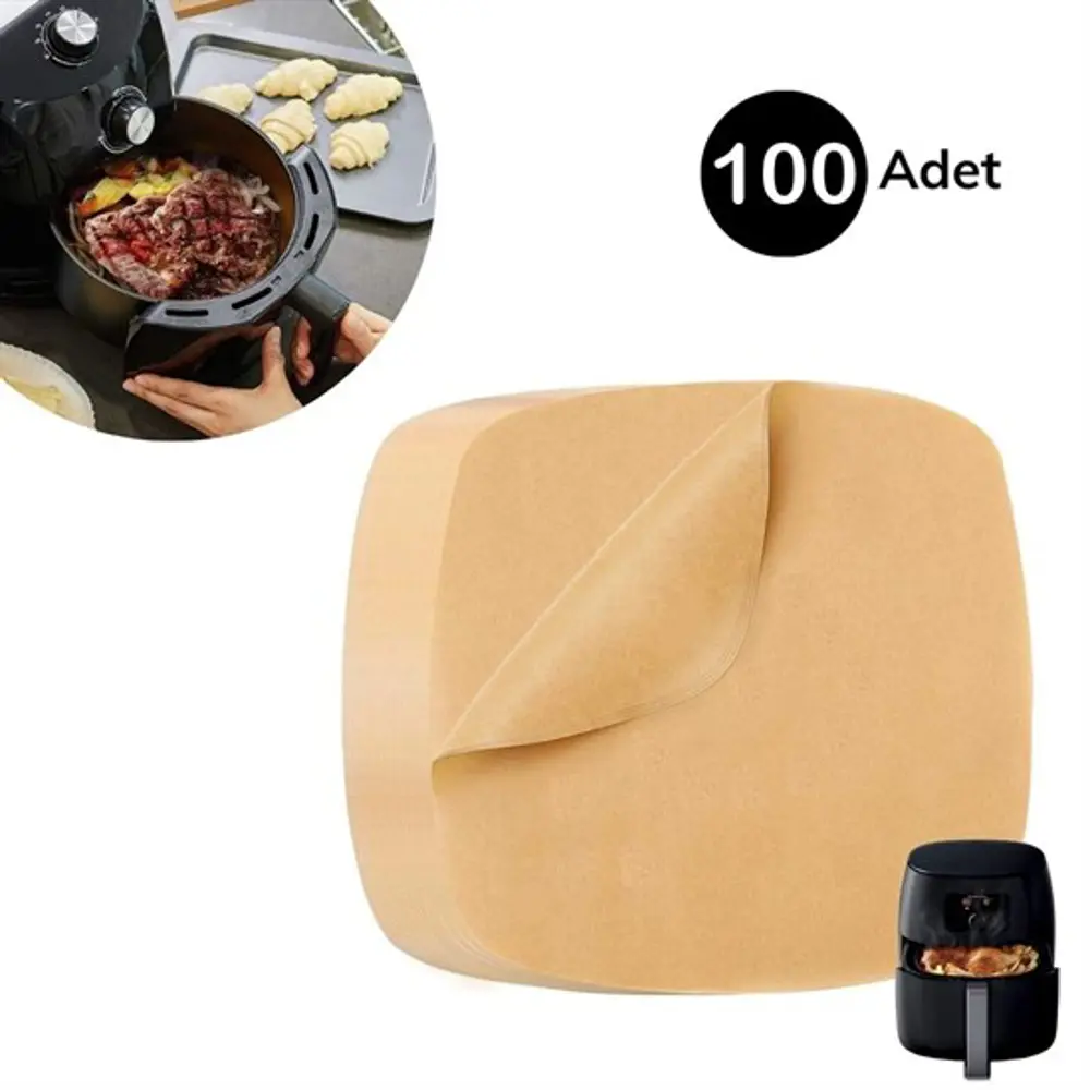 100 Adet Air Fryer Pişirme Kağıdı Tek Kullanımlık Yağ Su Geçirmez