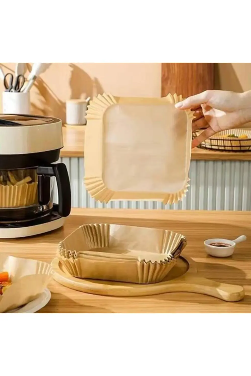 ® 100 Adet Air Fryer Pişirme Kağıdı Tek Kullanımlık Gıda Yağlı Ka