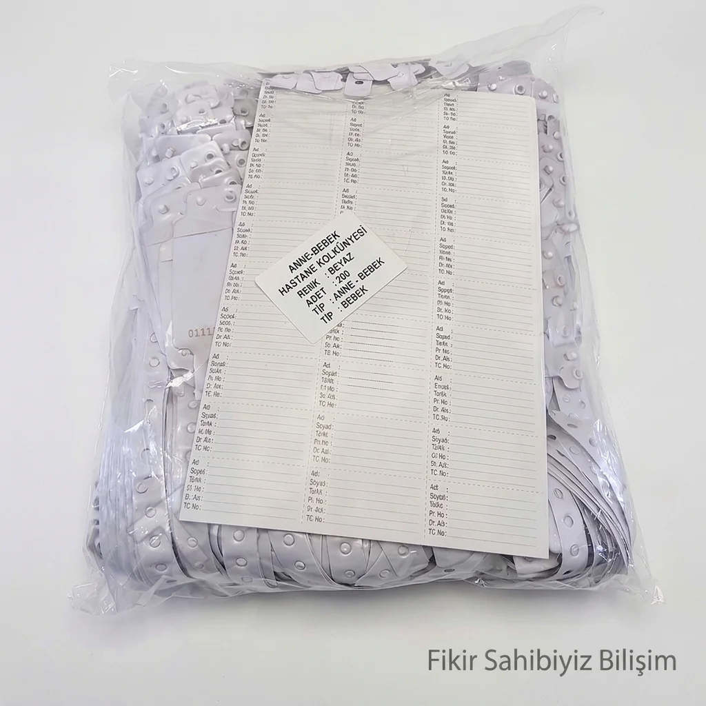 100 Adet Anne Bebek Kol Bandı Takip Bilekliği Beyaz - Doğumhane Kilitli - Sağlık Bakanlığı Uyumlu Seri Nolu