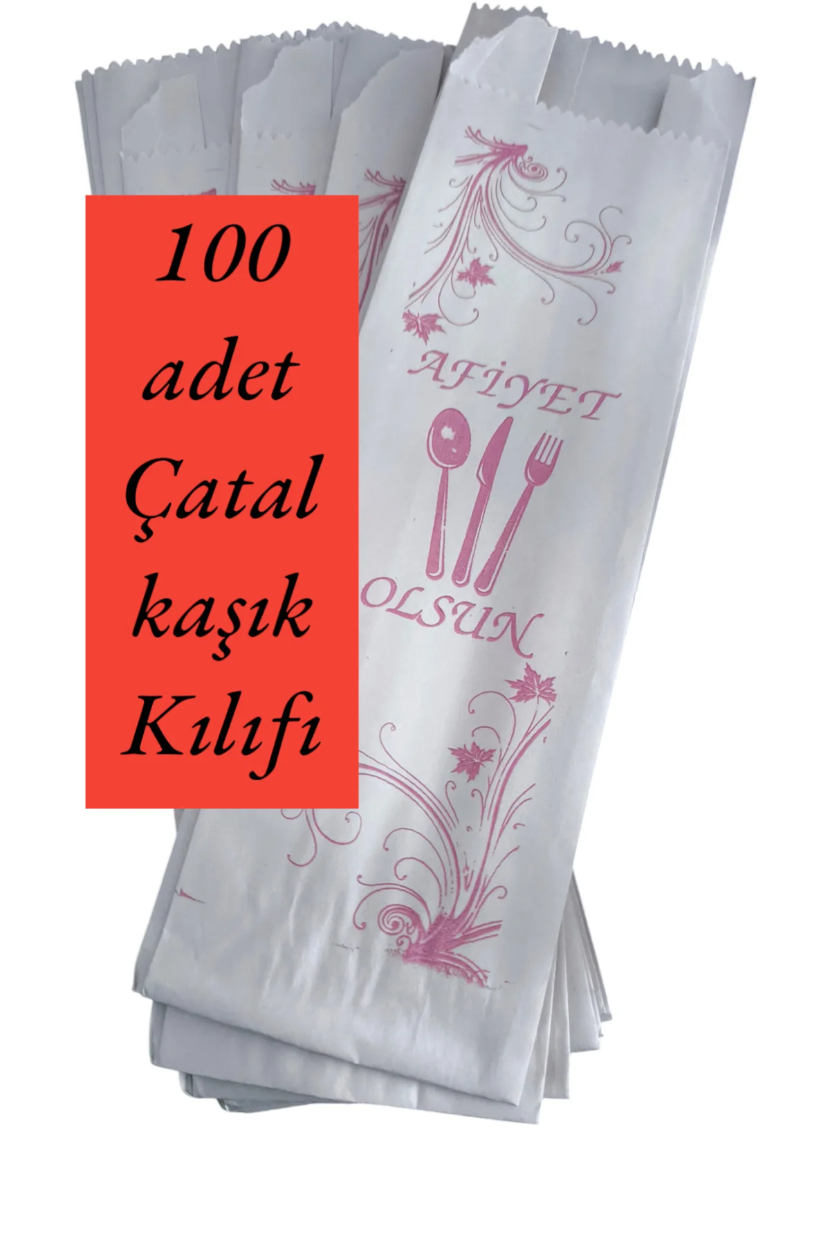 100 adet Kraft çatal kaşık kılıfı - Beyaz Çatal Kaşık Kılıf A Kal