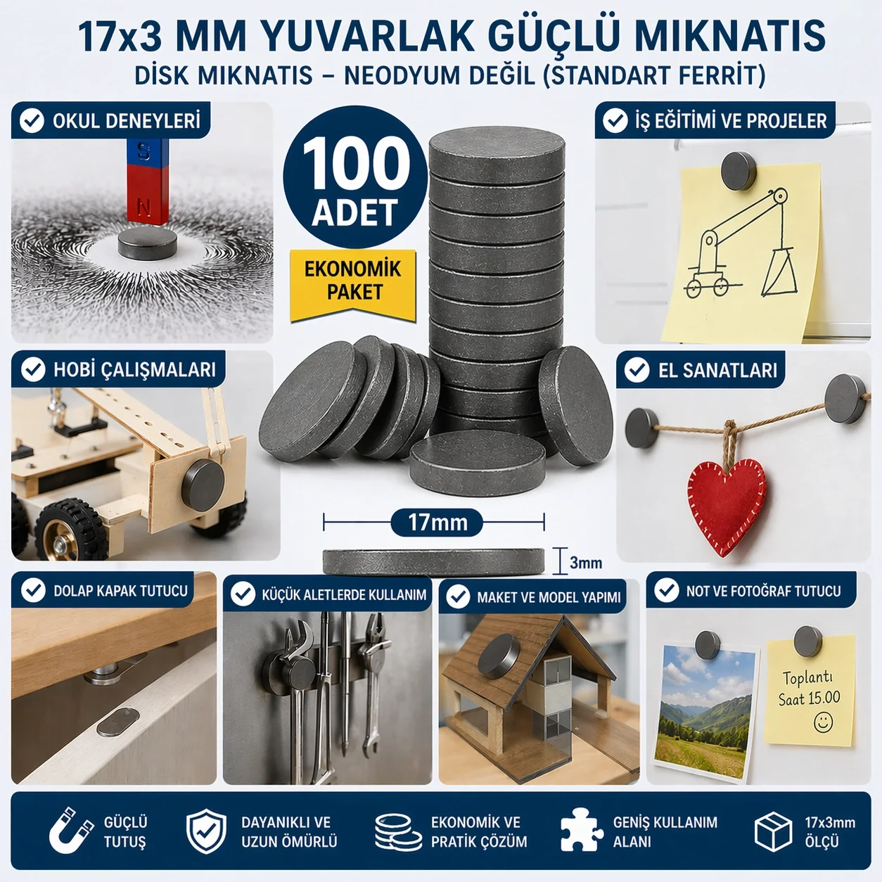 100 Adet Mıknatıs 17x3 Mm Yuvarlak Güçlü Mıknatıs Disk Mıknatıs 100 Adet Mıknatıs 17x3 Mm Yuvarlak Güçlü Mıknatıs Disk Mıknatıs