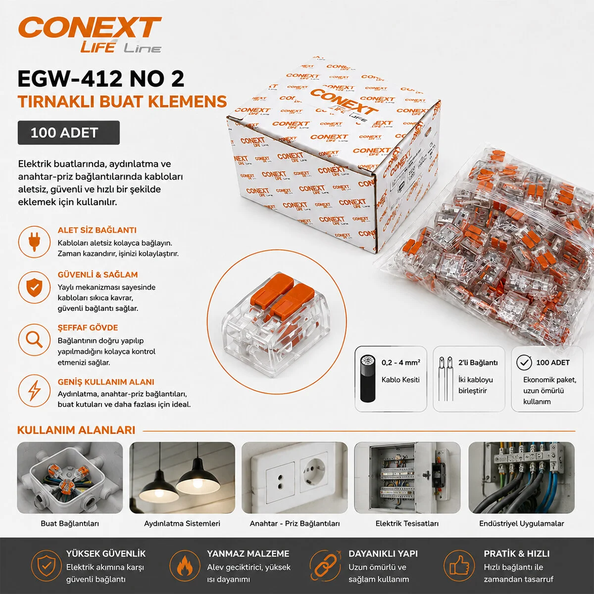 100 Adet No 2 0.2X4.0 Kablo Geçmeli Mandallı Buat Klemens
