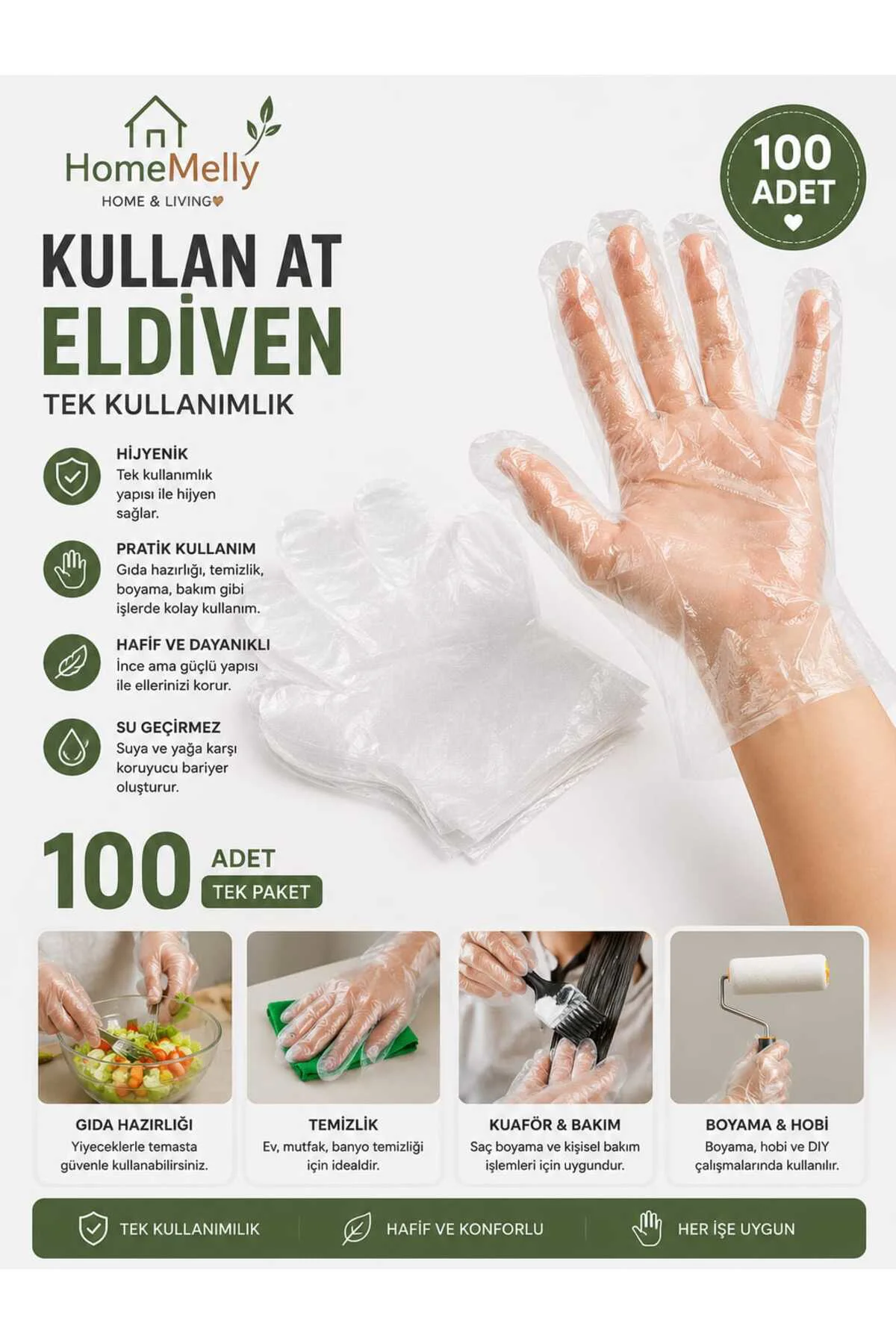 100 Adet Poşet Eldiven Şeffaf Tek Kullanımlık Pratik Eldiven 100 Adet Poşet Eldiven Şeffaf Tek Kullanımlık Pratik Eldiven
