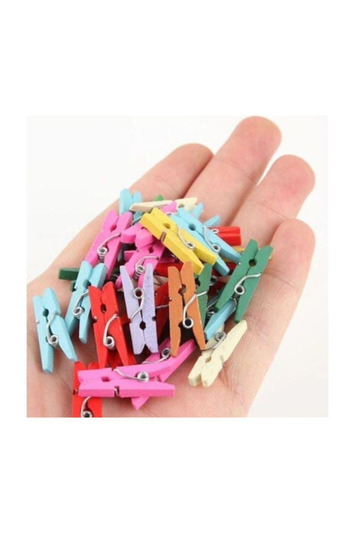 Mekafix 100 Adet Renkli Küçük 2,5Cm Mandal, Ataç Fotoğraf Askisi Mandali