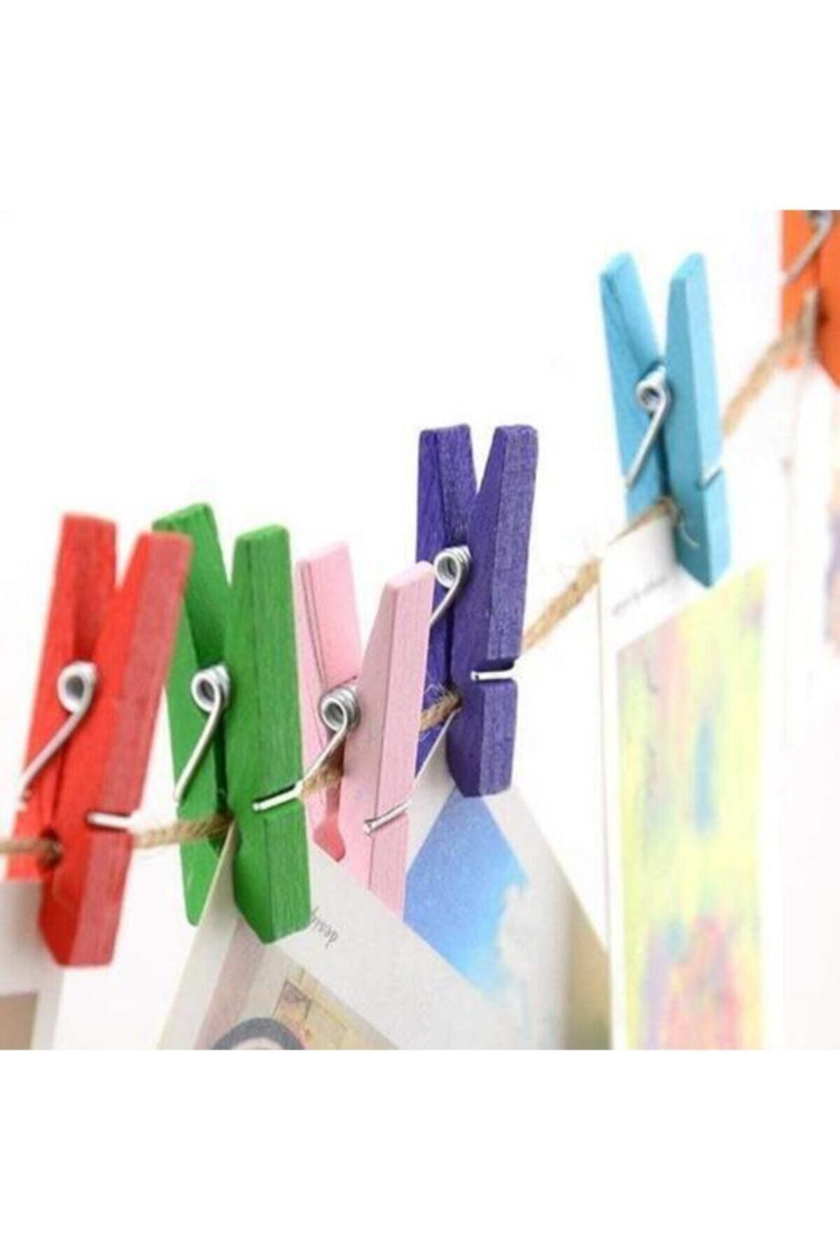 Mekafix 100 Adet Renkli Küçük 2,5Cm Mandal, Ataç Fotoğraf Askisi Mandali