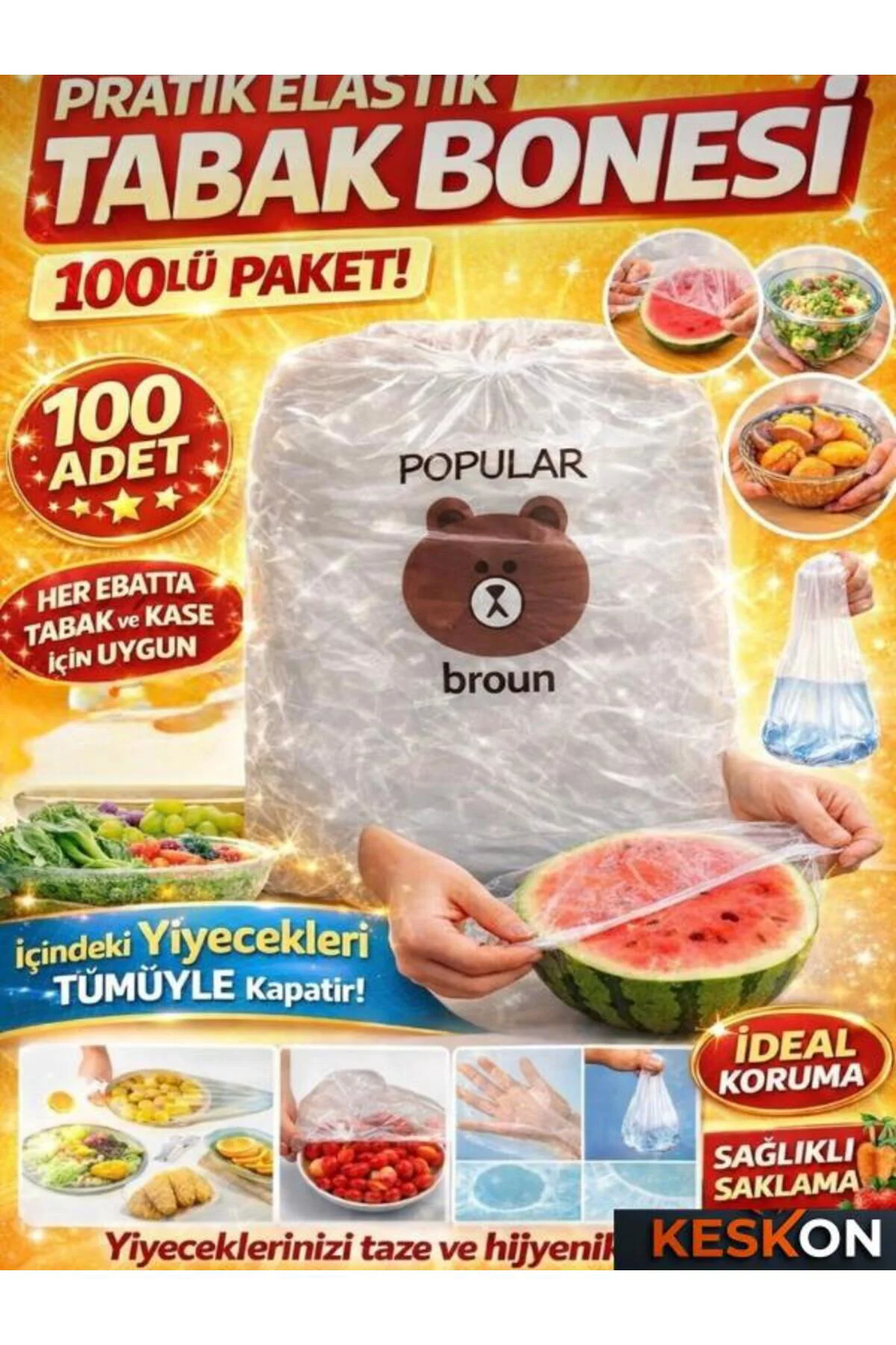 100 Adet Tazeliği Koruyan Tencere ve Tabak Bonesi – Çok Amaçlı Kapak ve Gıda Koruma Boneleri