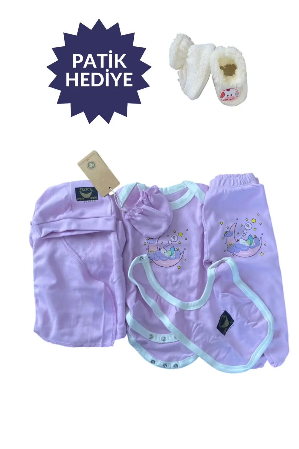 %100 AntiAlerjik Hastane Çıkış Seti Bebek Takımı 7 Parça Zıbın Se