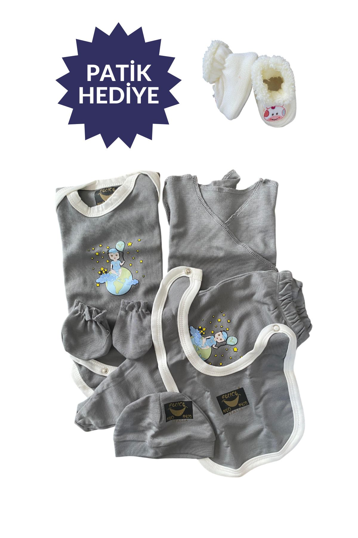 Otel Bukleti %100 Antialerjik Hastane Çıkış Seti Bebek Takımı 7 Parça Zıbın Se