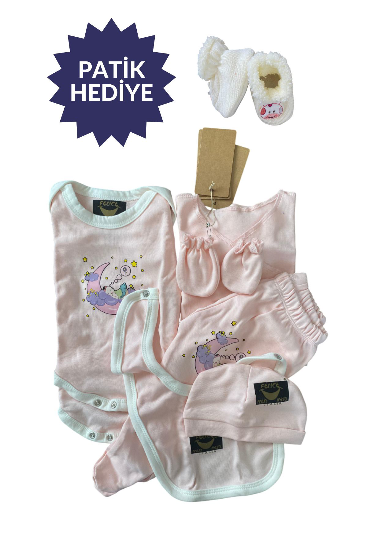 Otel Bukleti %100 Antialerjik Hastane Çıkış Seti Bebek Takımı 7 Parça Zıbın Se