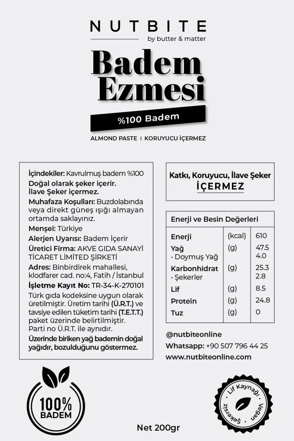 %100 Badem Ezmesi - Şeker İlavesiz - 200gr - Katkısız Koruyucusuz