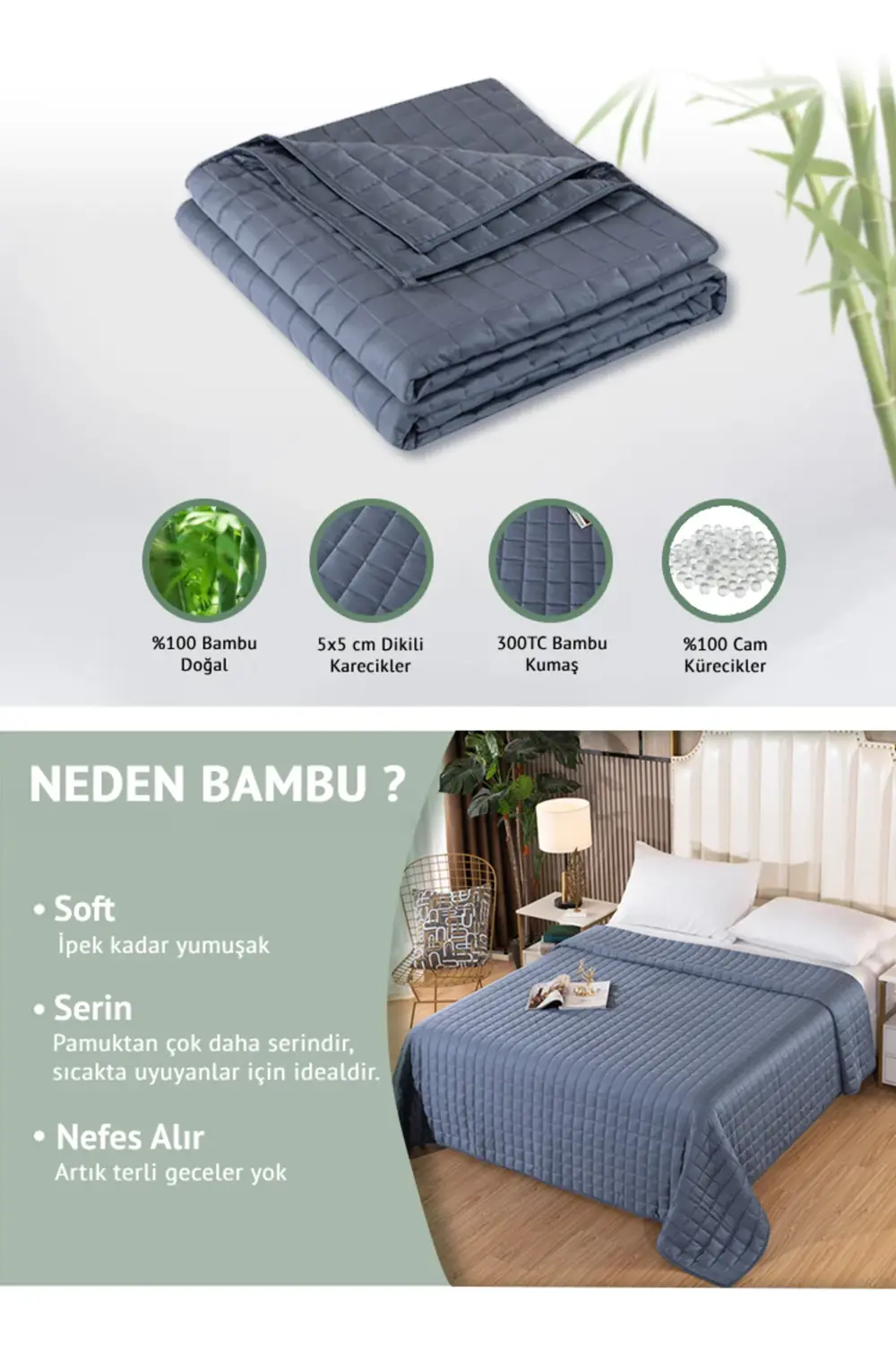 %100 Bambu Yorgan 300TC Kumaş %100 Bambu Dolgulu Ağırlıklı Battan