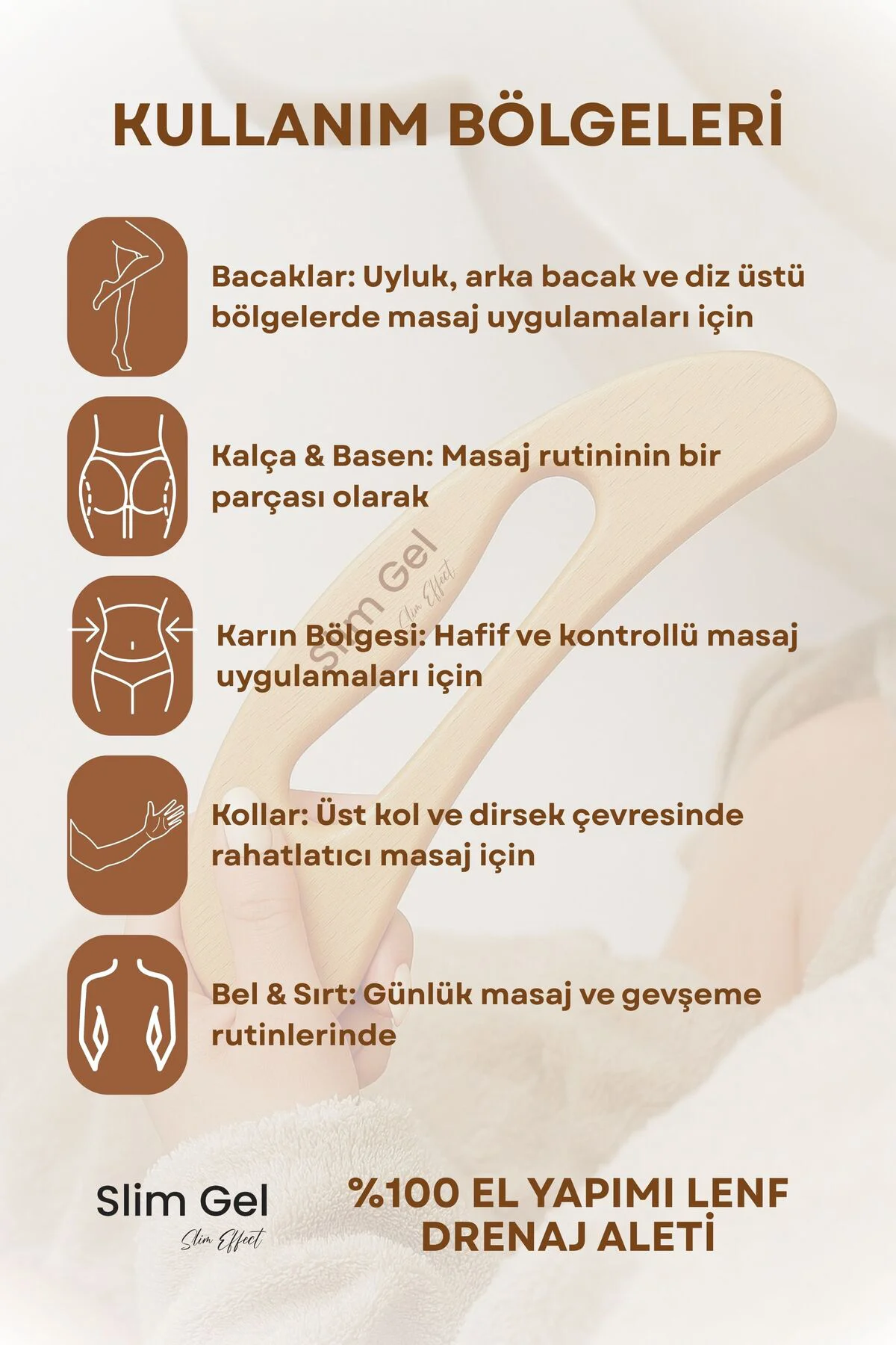 %100 Doğal Ahşap El Yapımı Lenf Masaj Aleti | Selülit Karşıtı Ahş