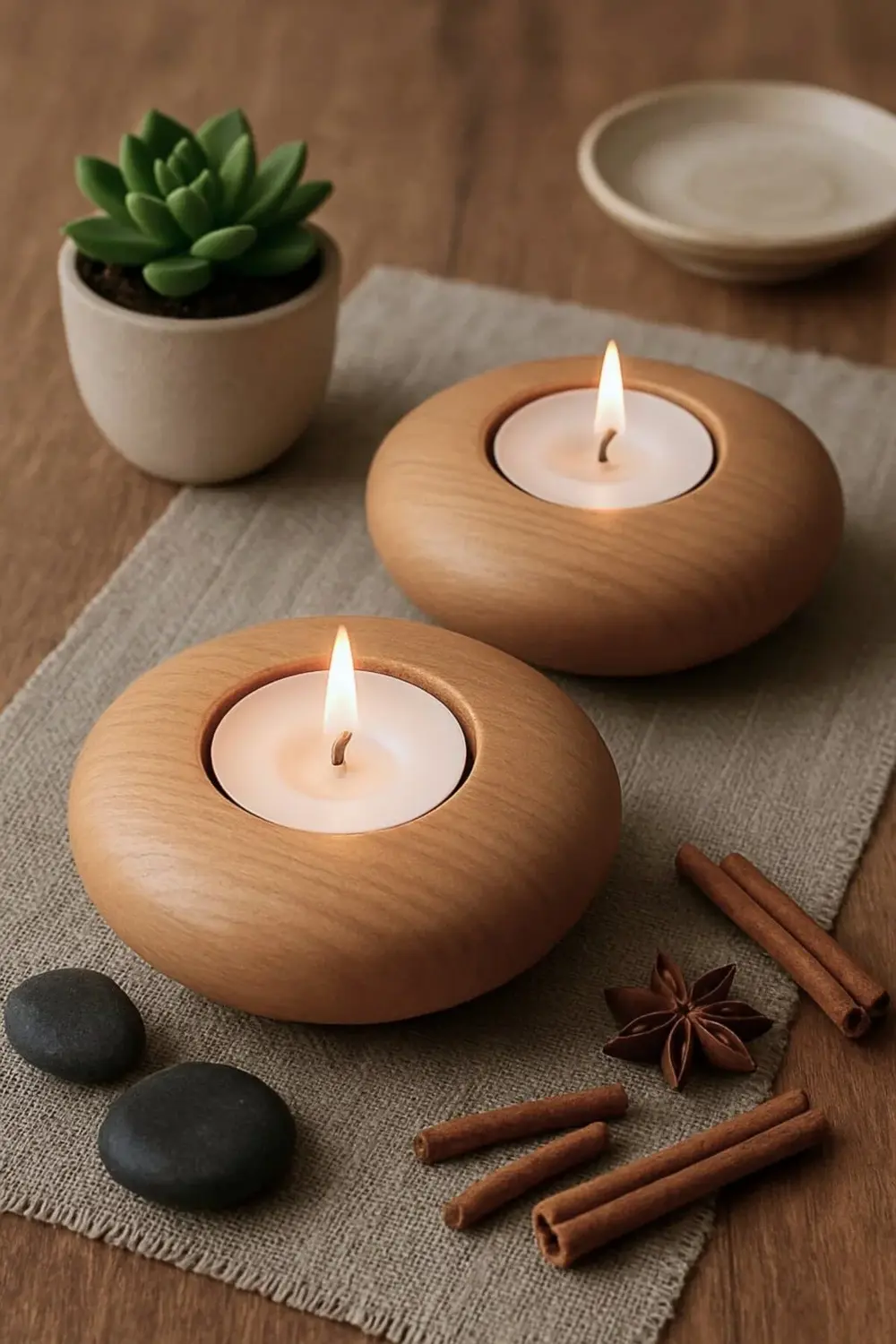 %100 Doğal Ahşap Mumluk | 2’li Set | El Yapımı, Dekoratif, Şık Ve