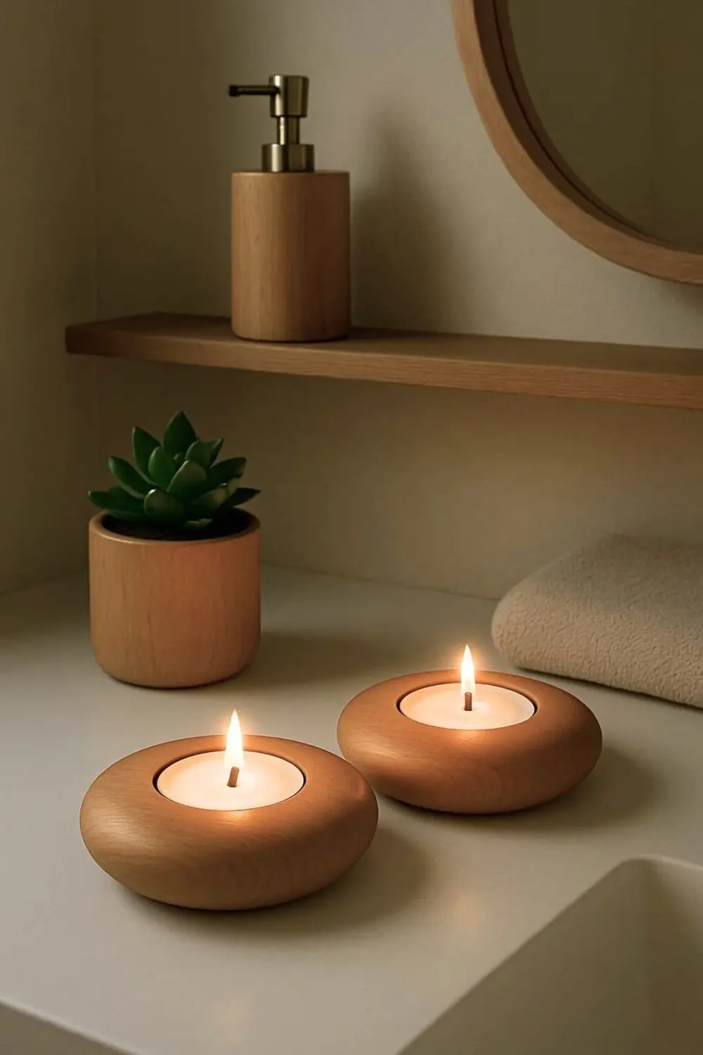 %100 Doğal Ahşap Mumluk | 2’li Set | El Yapımı, Dekoratif, Şık Ve