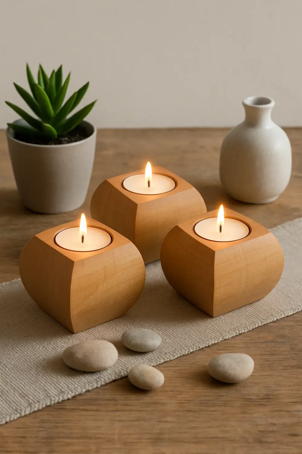 %100 Doğal Ahşap Mumluk | 3'lü Set | Dekoratif, Şık Ve Minimal Ta