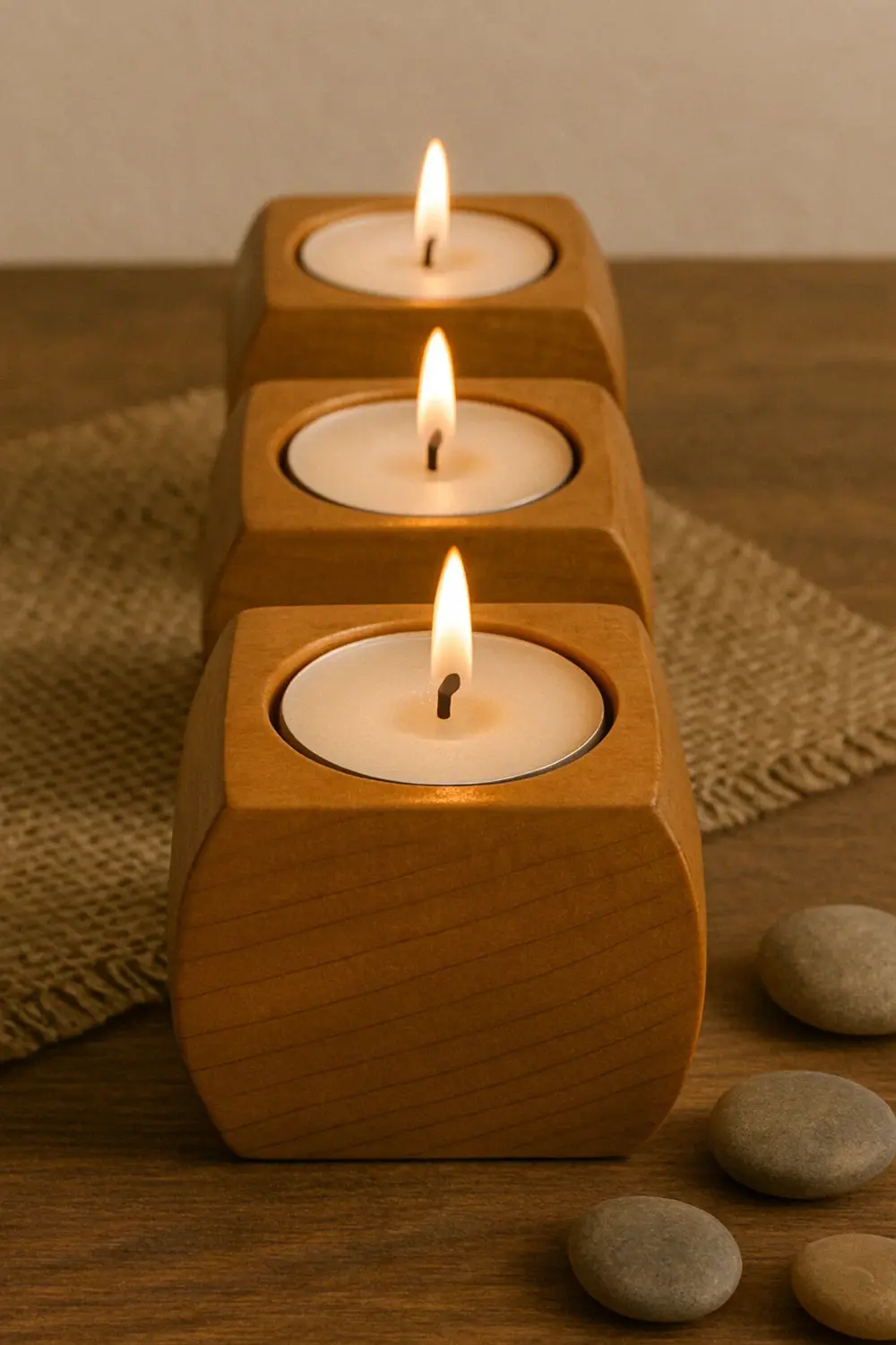 %100 Doğal Ahşap Mumluk | 3'lü Set | Dekoratif, Şık Ve Minimal Ta