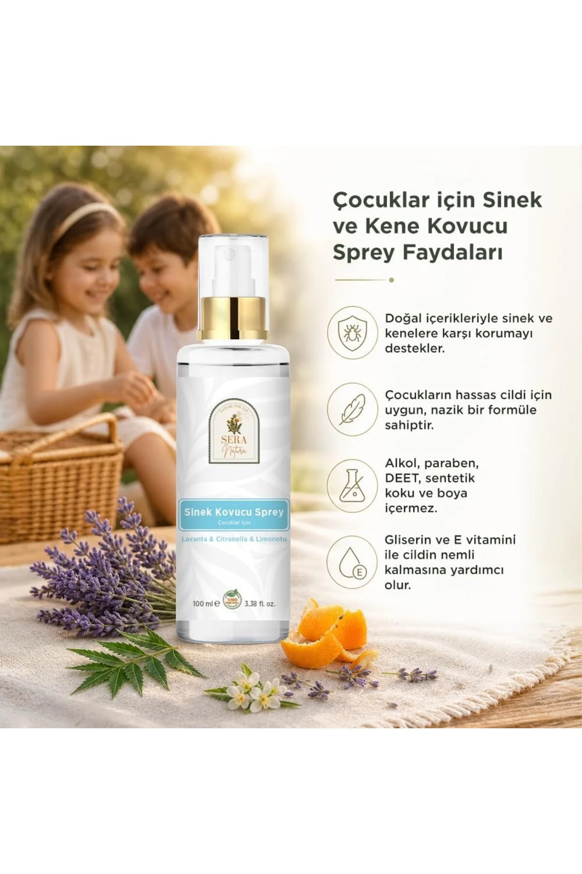 %100 Doğal Çocuk Sinek ve Kene Kovucu Sprey - 100ml | Lavanta Hid