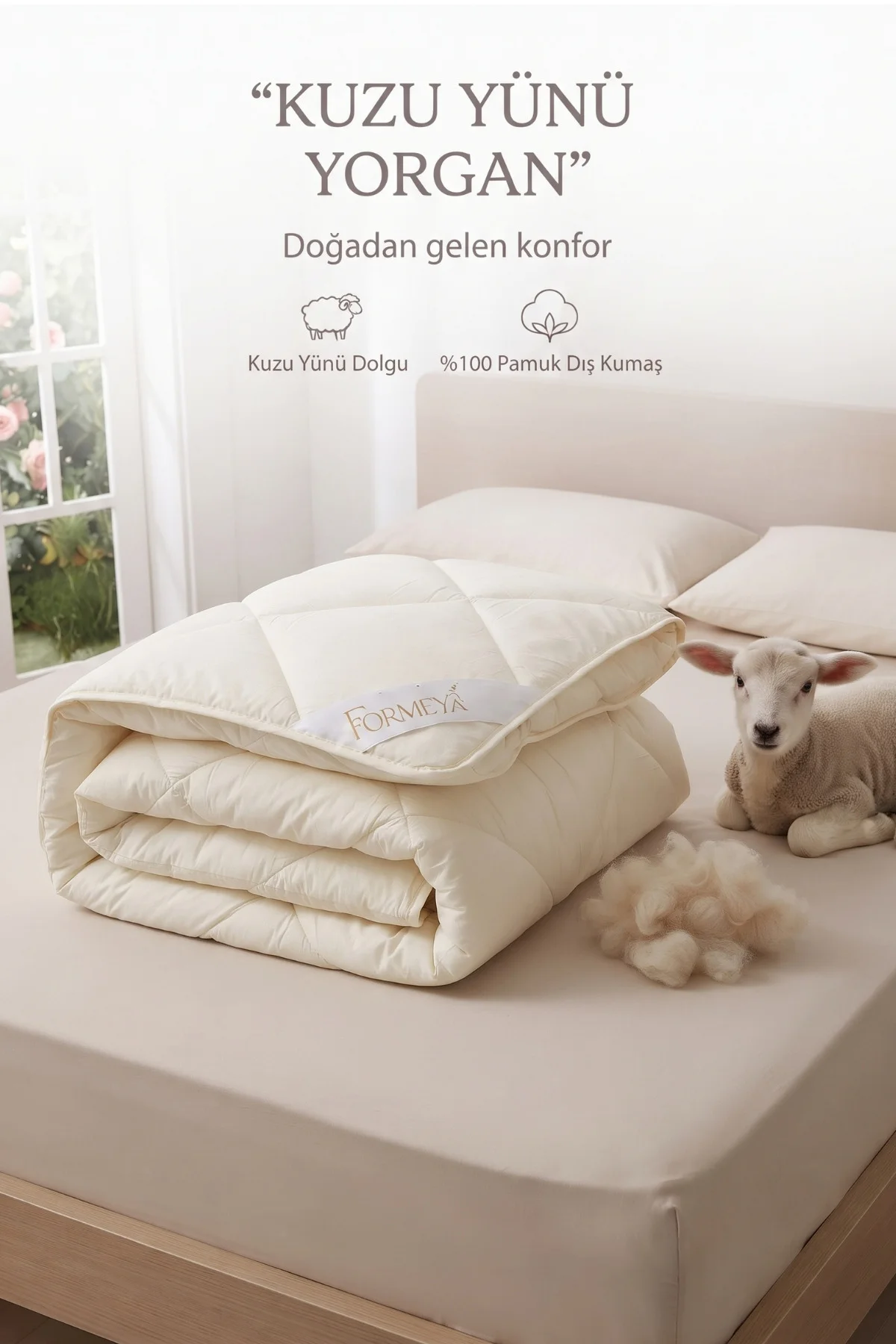 %100 Doğal Kuzu Yünü Yorgan Çift Kişilik Pamuk Kılıflı Kokusuz Terletmez Yıkanabilir 200x220 cm %100 Doğal Kuzu Yünü Yorgan Çift Kişilik Pamuk Kılıflı Kokusuz Terletmez Yıkanabilir 200x220 cm