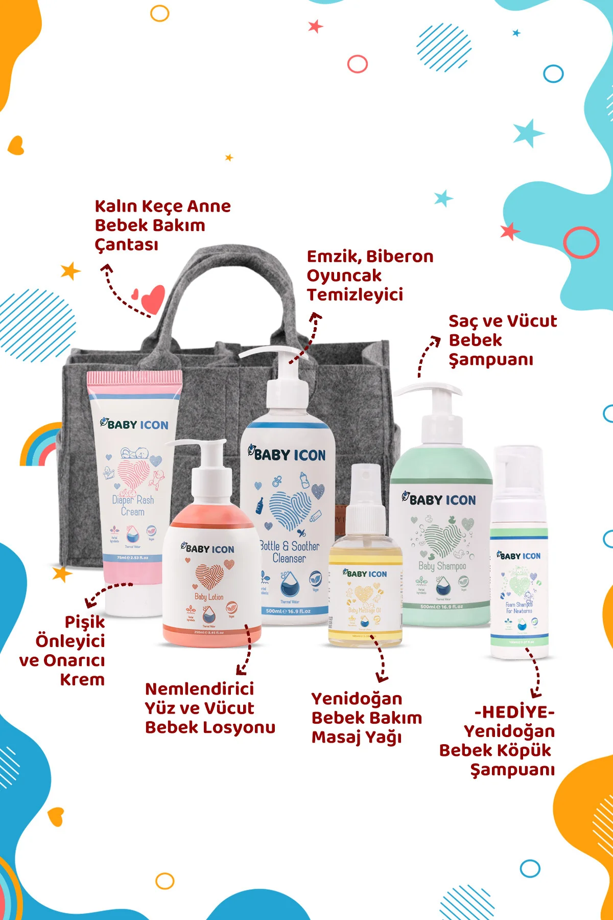 %100 Doğal Organik Vegan Hoşgeldin Anne Bebek Keçe Organize Bakım