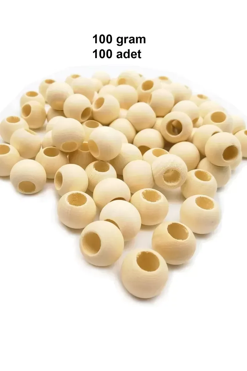 100 Gr (100 Adet) Ahşap Boncuk 15 mm çap x 10 mm Delik Doğal Yuva