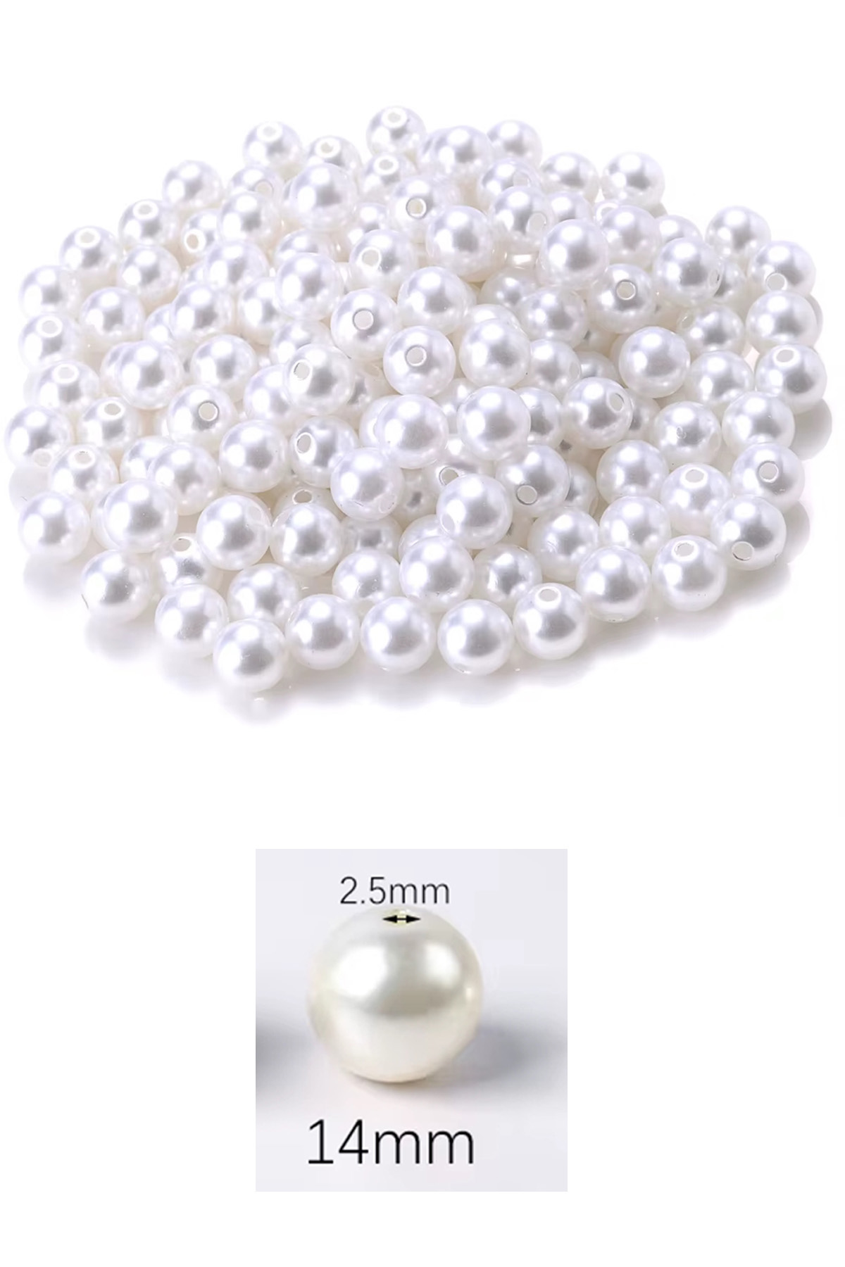100 gram 14mm Beyaz Renk Plastik İnci Boncuk Çanta ve Takı Yapım 