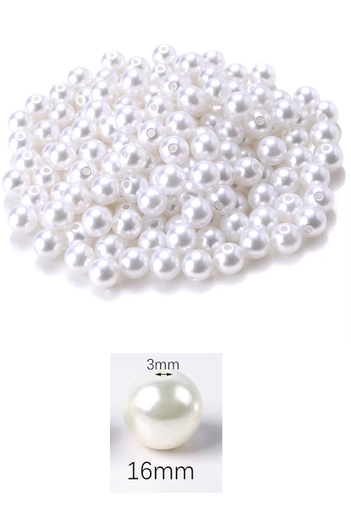 100 gram 16mm Beyaz Renk Plastik İnci Boncuk Çanta ve Takı Yapım 