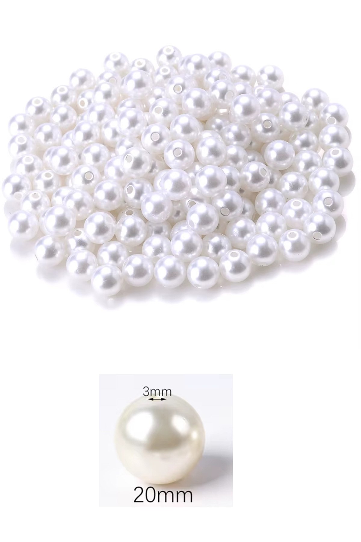 100 gram 20mm Beyaz Renk Plastik İnci Boncuk Çanta ve Takı Yapım 