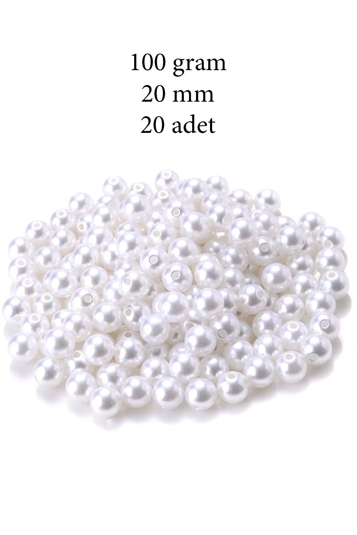 100 gram 20mm Beyaz Renk Plastik İnci Boncuk Çanta ve Takı Yapım 