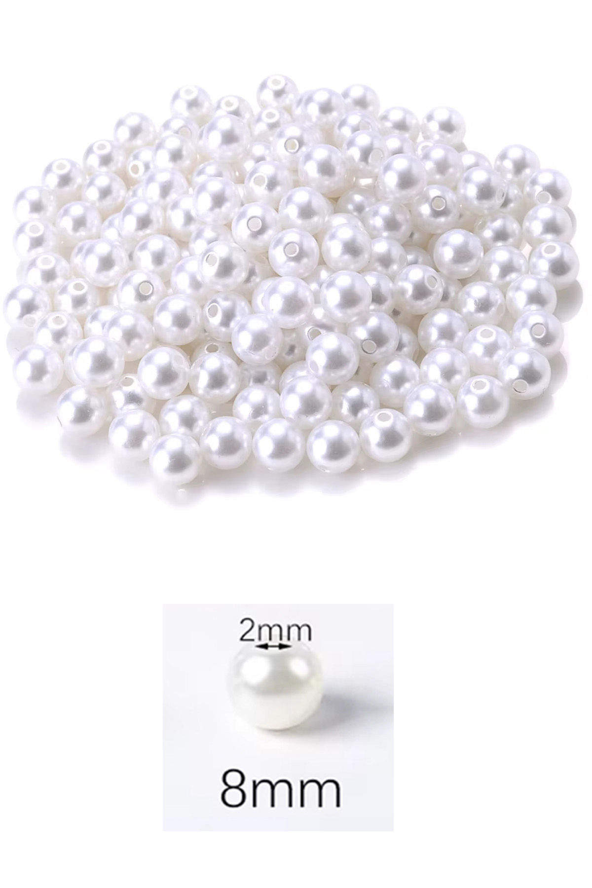 100 gram 8mm Beyaz Renk Plastik İnci Boncuk Çanta ve Takı Yapım B