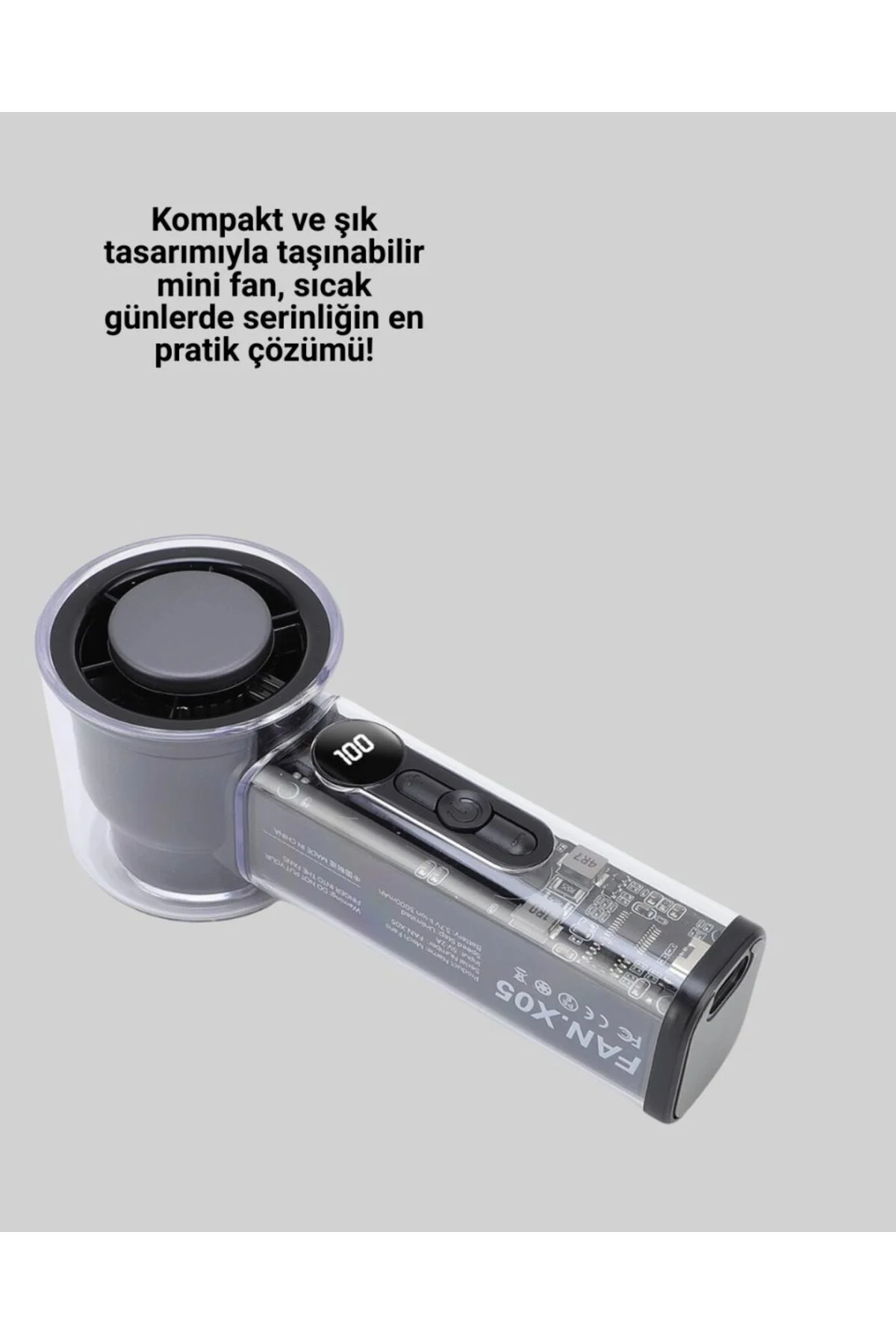 100 Kademeli Ayarlanabilir Mini Fan | Dijital Ekranlı Serinletici